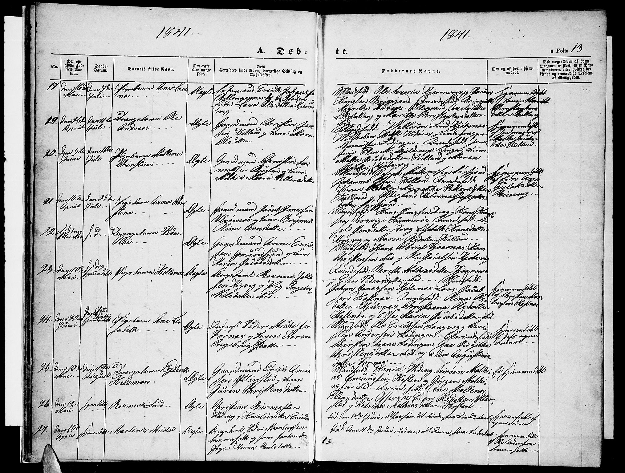 Ministerialprotokoller, klokkerbøker og fødselsregistre - Nordland, AV/SAT-A-1459/872/L1045: Parish register (copy) no. 872C01, 1840-1851, p. 13