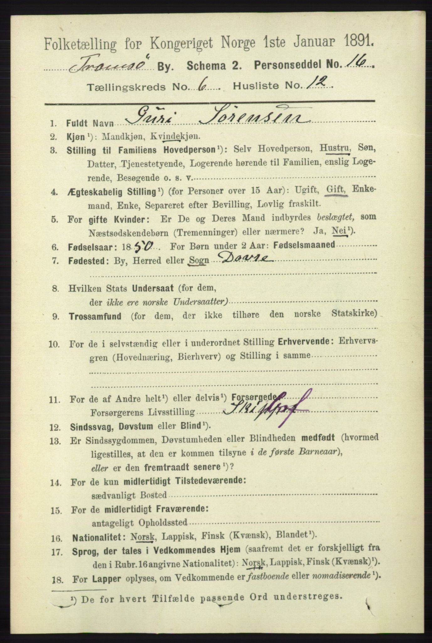 RA, 1891 census for 1902 Tromsø, 1891, p. 5694