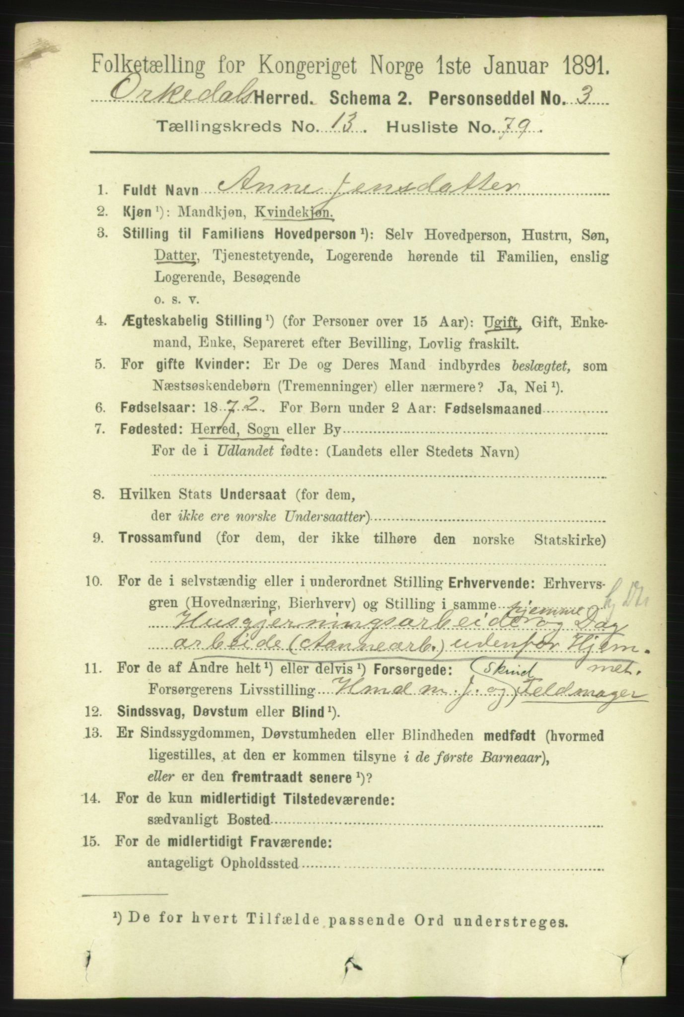 RA, 1891 census for 1638 Orkdal, 1891, p. 6491