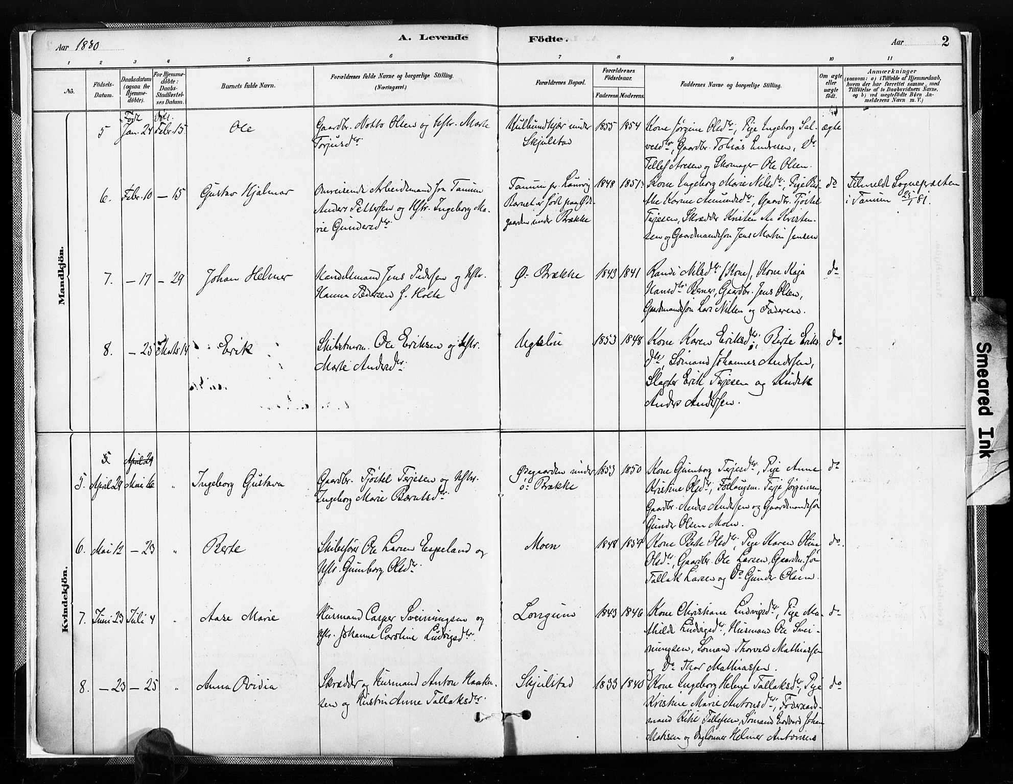 Austre Moland sokneprestkontor, SAK/1111-0001/F/Fa/Faa/L0010: Parish register (official) no. A 10, 1880-1904, p. 2