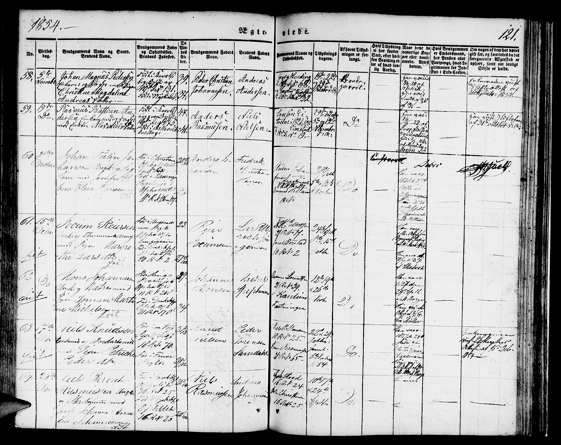 Domkirken sokneprestembete, SAB/A-74801/H/Hab/L0029: Parish register (copy) no. D 1, 1839-1857, p. 121