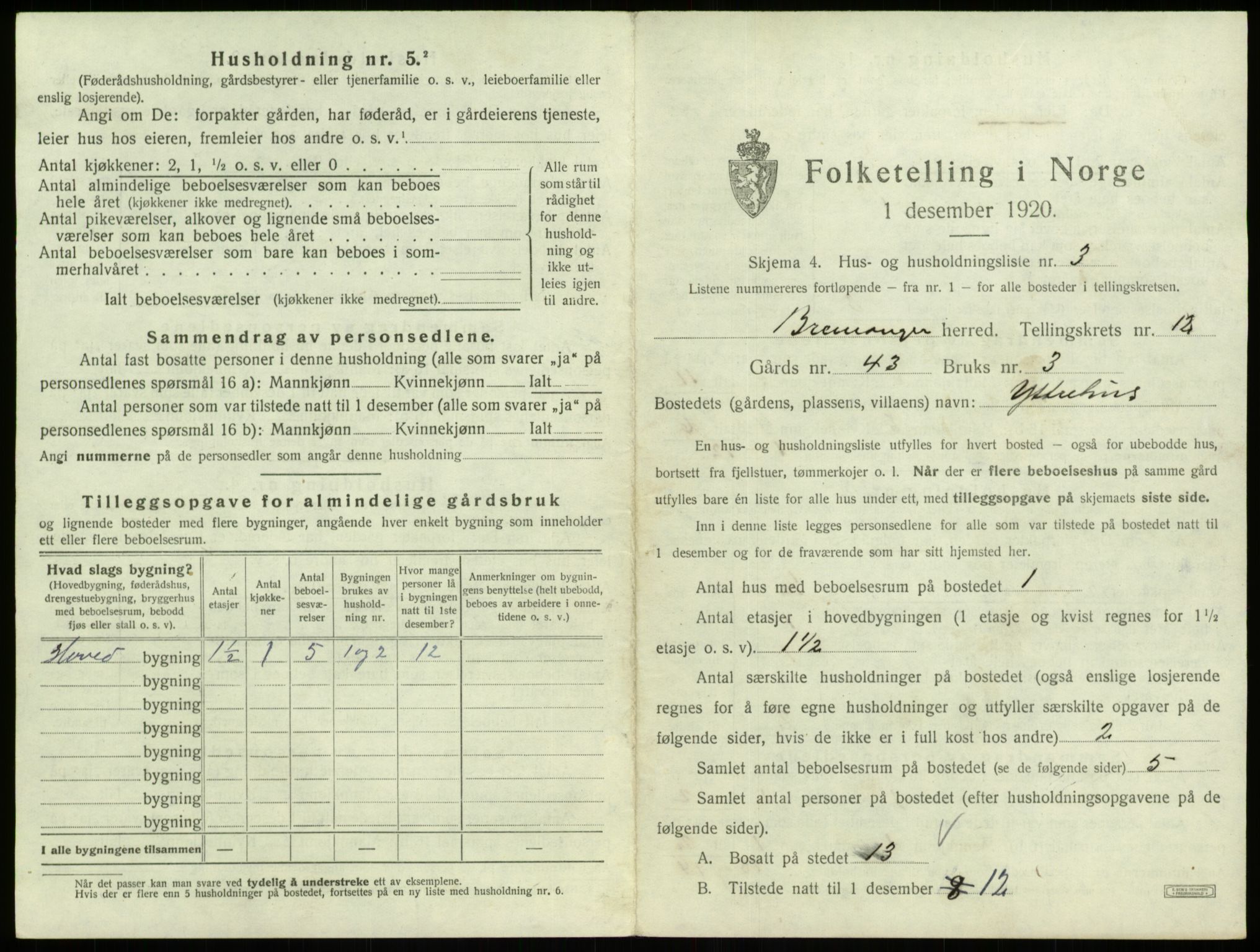 SAB, 1920 census for Bremanger, 1920, p. 858