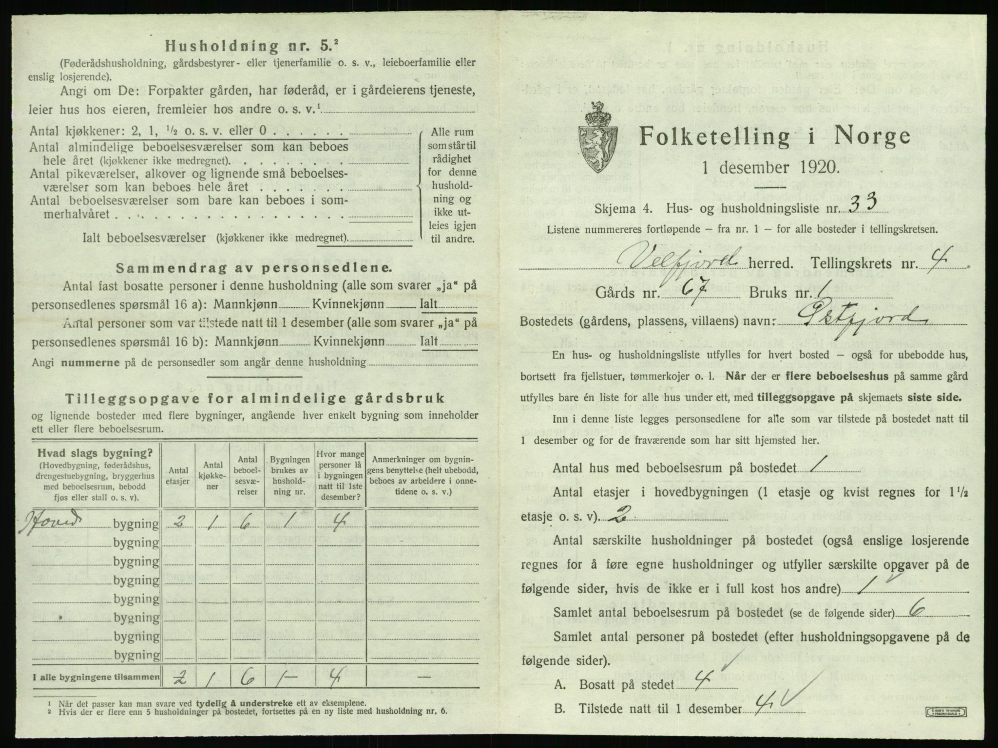 SAT, 1920 census for Velfjord, 1920, p. 467