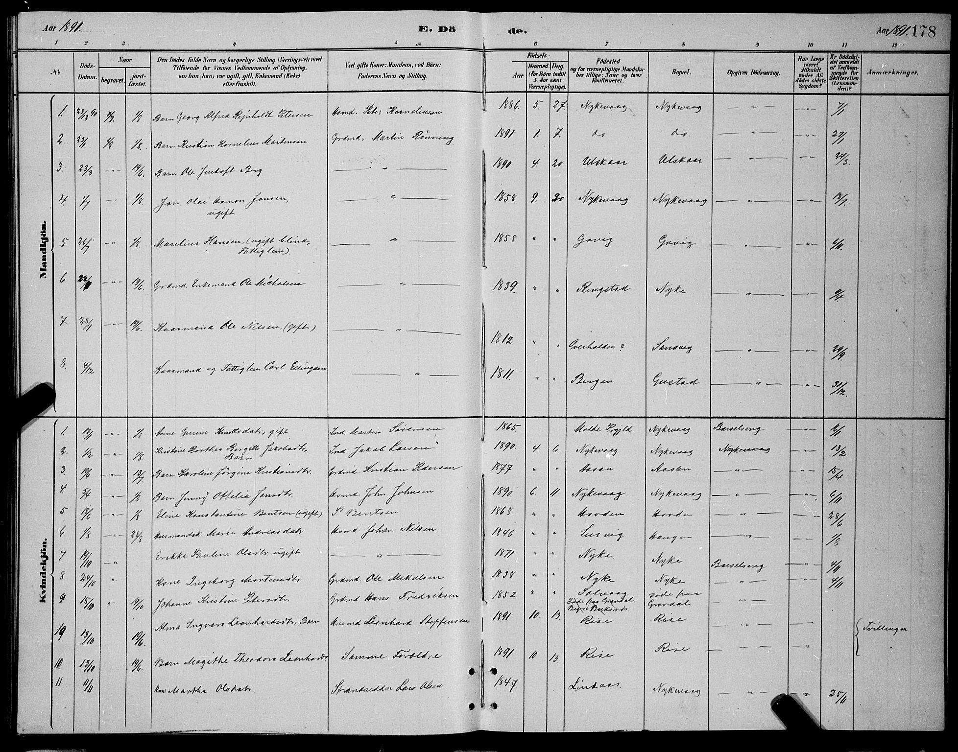 Ministerialprotokoller, klokkerbøker og fødselsregistre - Nordland, AV/SAT-A-1459/892/L1325: Parish register (copy) no. 892C02, 1878-1896, p. 178