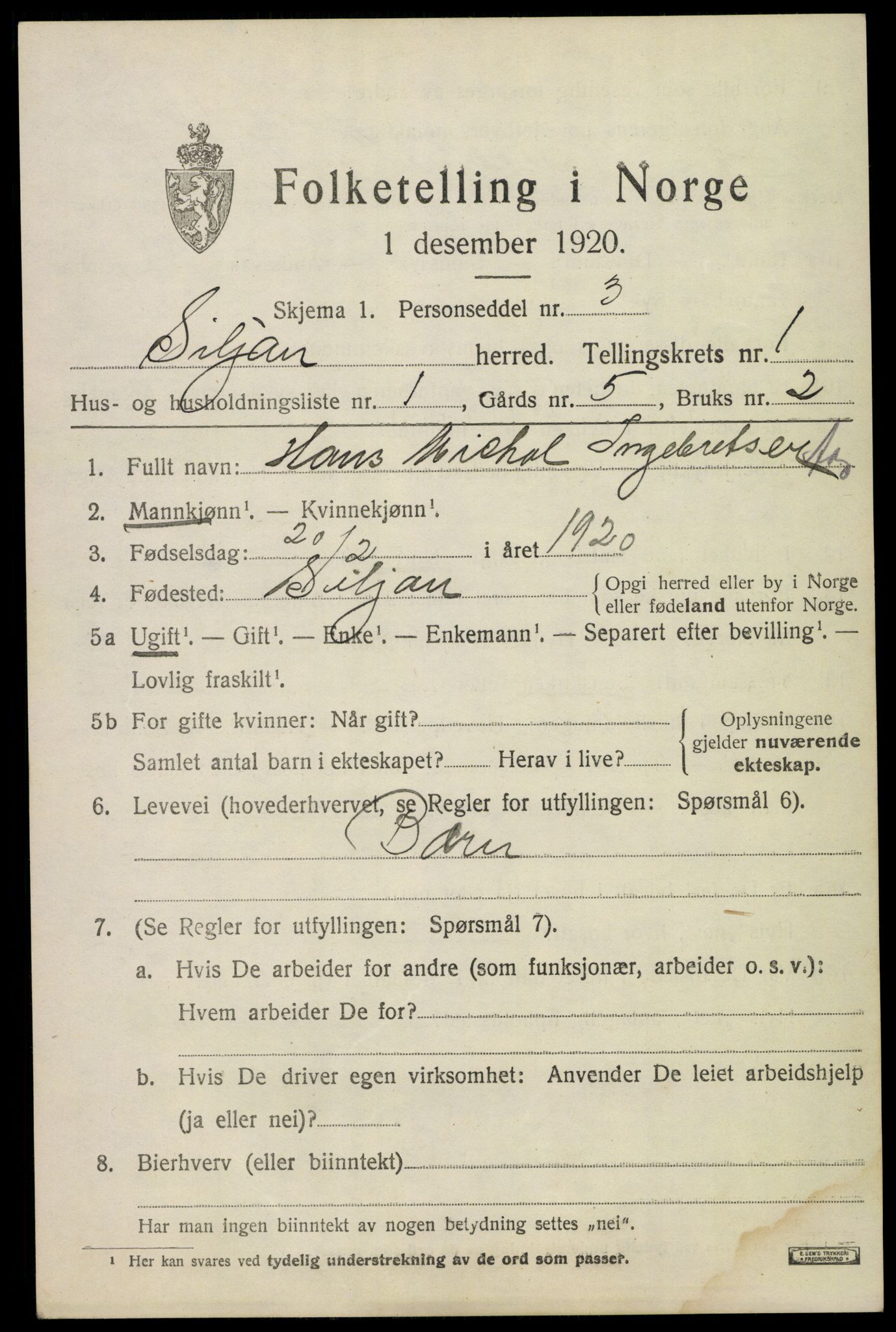 SAKO, 1920 census for Siljan, 1920, p. 439