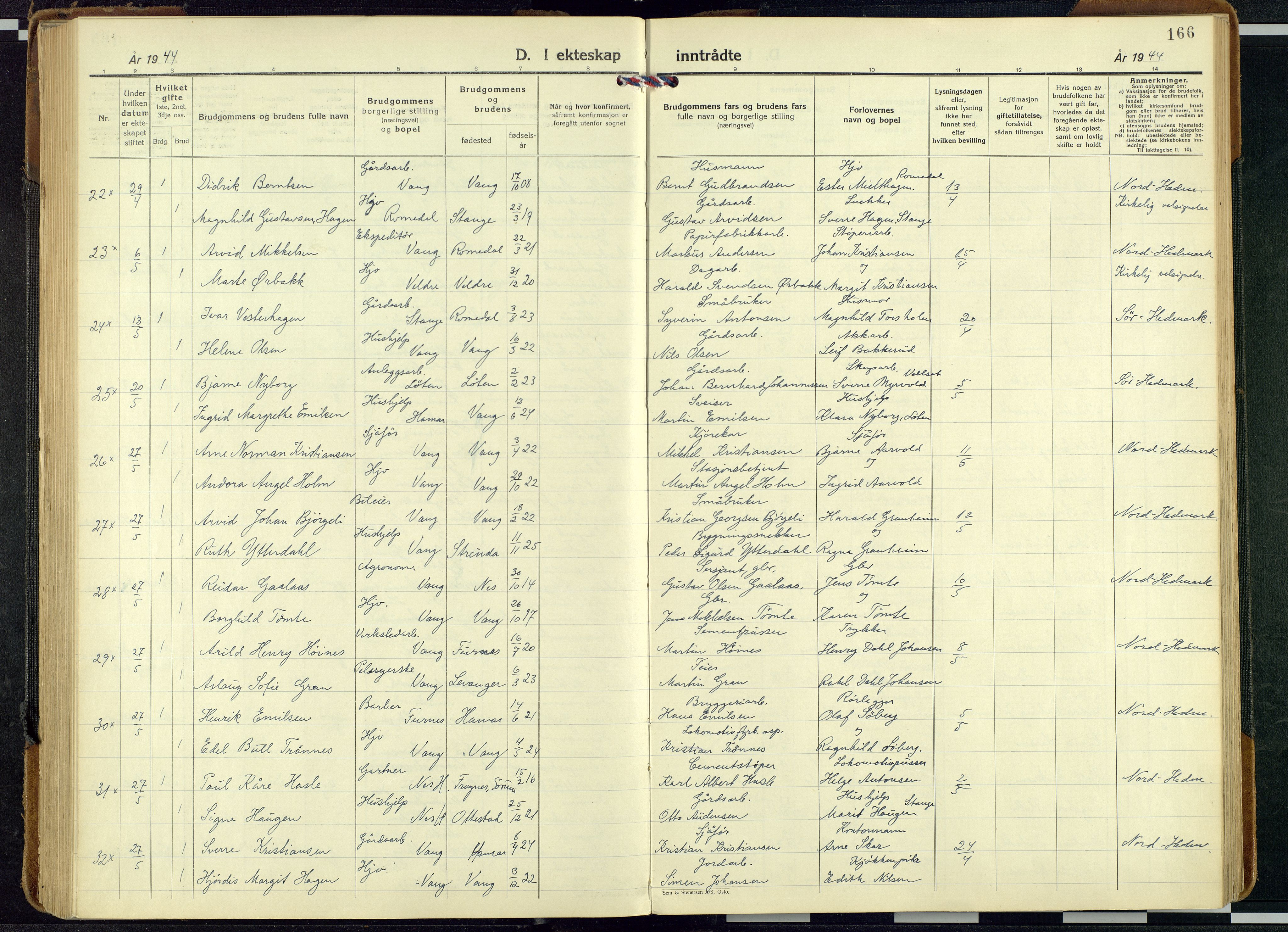 Vang prestekontor, Hedmark, AV/SAH-PREST-008/H/Ha/Haa/L0024: Parish register (official) no. 24, 1941-1967, p. 166