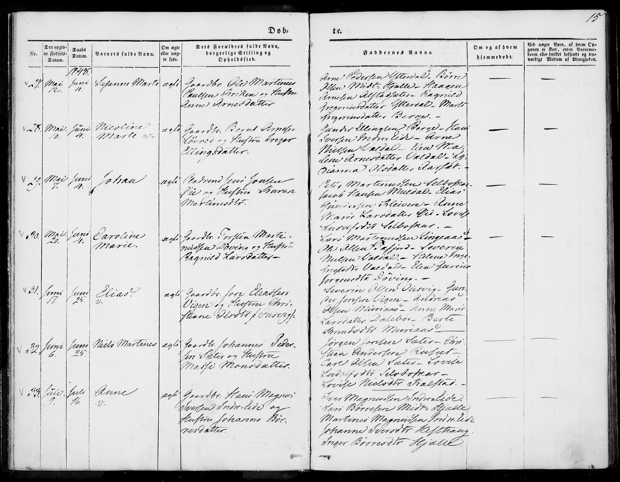 Ministerialprotokoller, klokkerbøker og fødselsregistre - Møre og Romsdal, SAT/A-1454/519/L0249: Parish register (official) no. 519A08, 1846-1868, p. 15