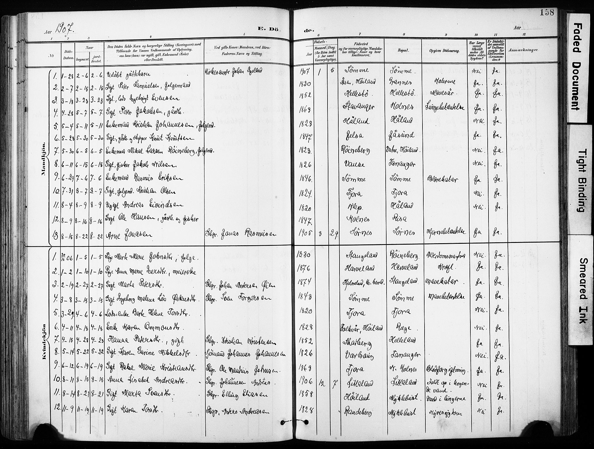 Håland sokneprestkontor, SAST/A-101802/001/30BA/L0013: Parish register (official) no. A 12, 1901-1913, p. 158