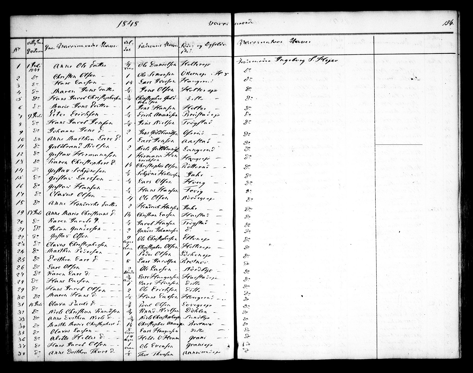 Nannestad prestekontor Kirkebøker, SAO/A-10414a/F/Fa/L0010: Parish register (official) no. I 10, 1840-1850, p. 156
