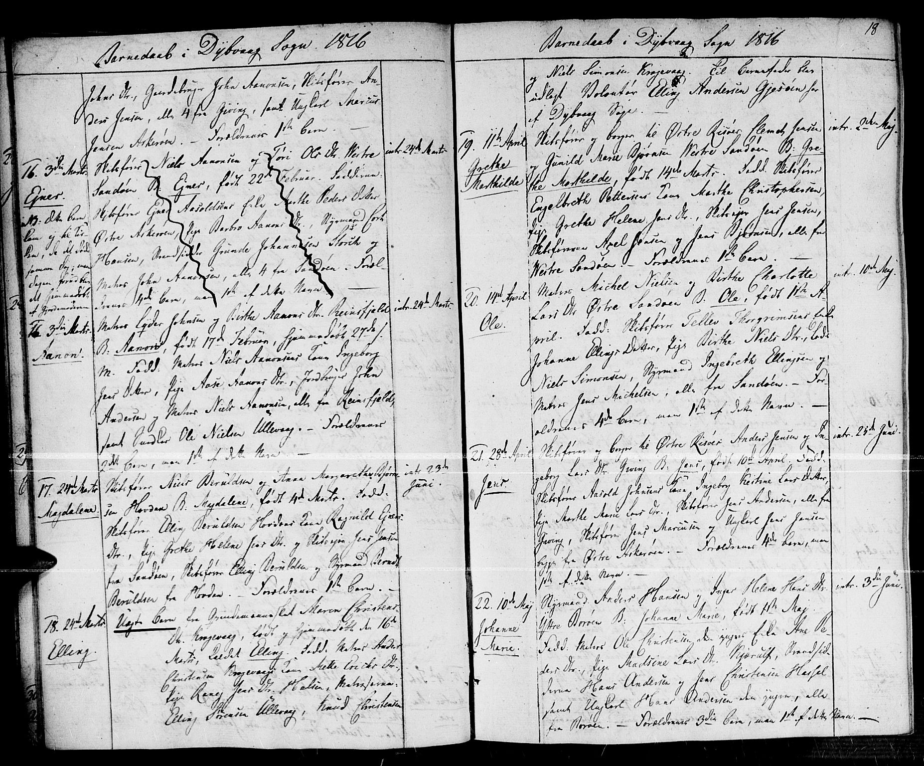 Dypvåg sokneprestkontor, SAK/1111-0007/F/Fa/Faa/L0002: Parish register (official) no. A 2/ 1, 1813-1824, p. 18