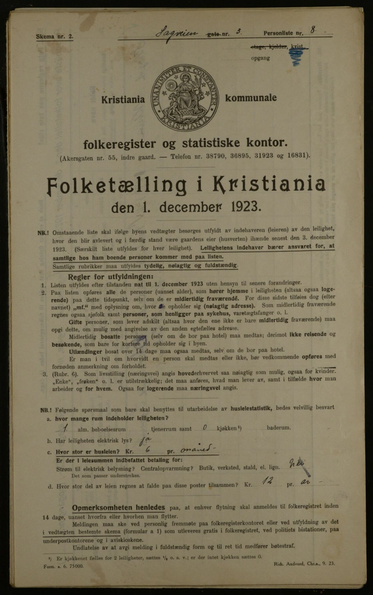 OBA, Municipal Census 1923 for Kristiania, 1923, p. 95544