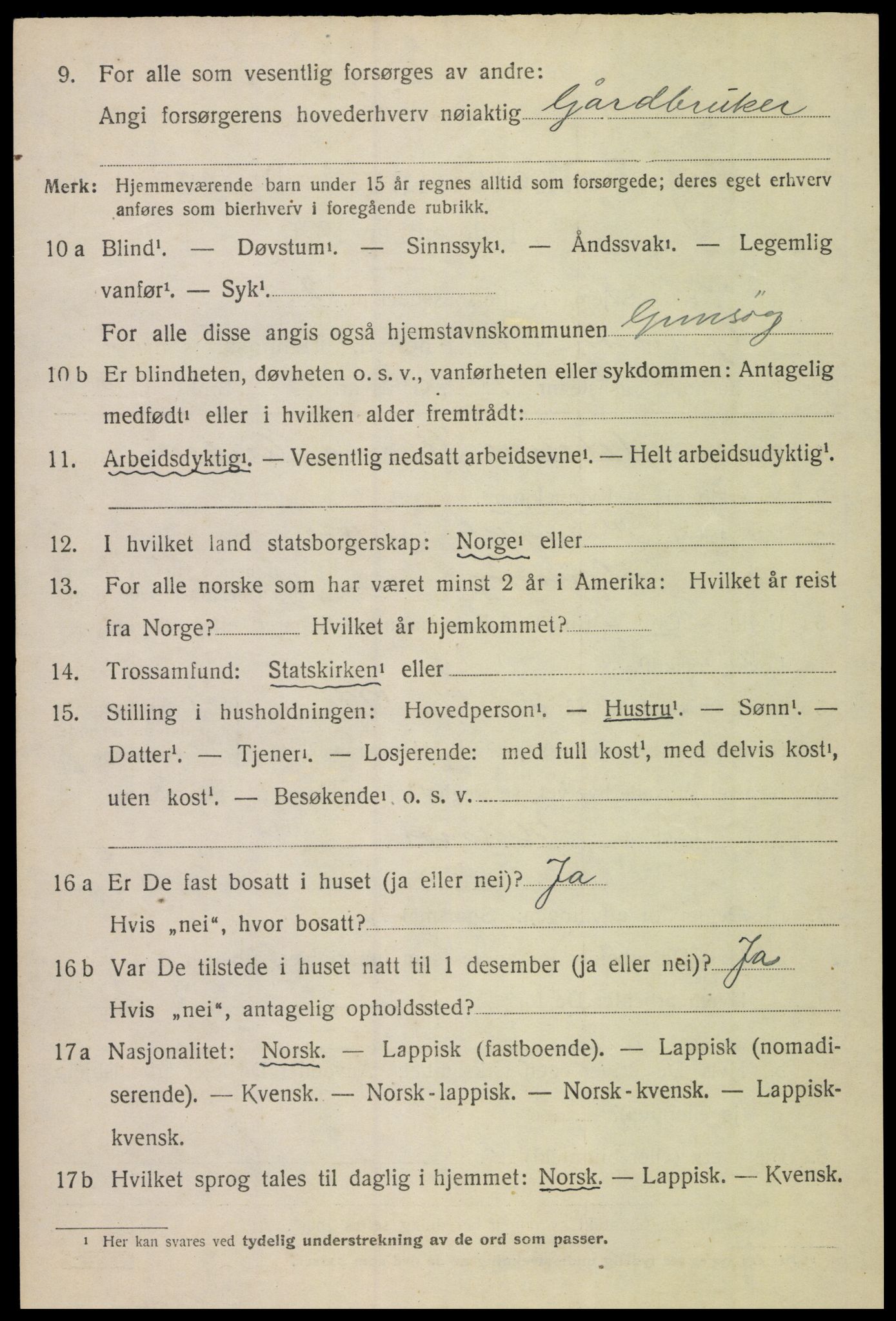 SAT, 1920 census for Gimsøy, 1920, p. 1654