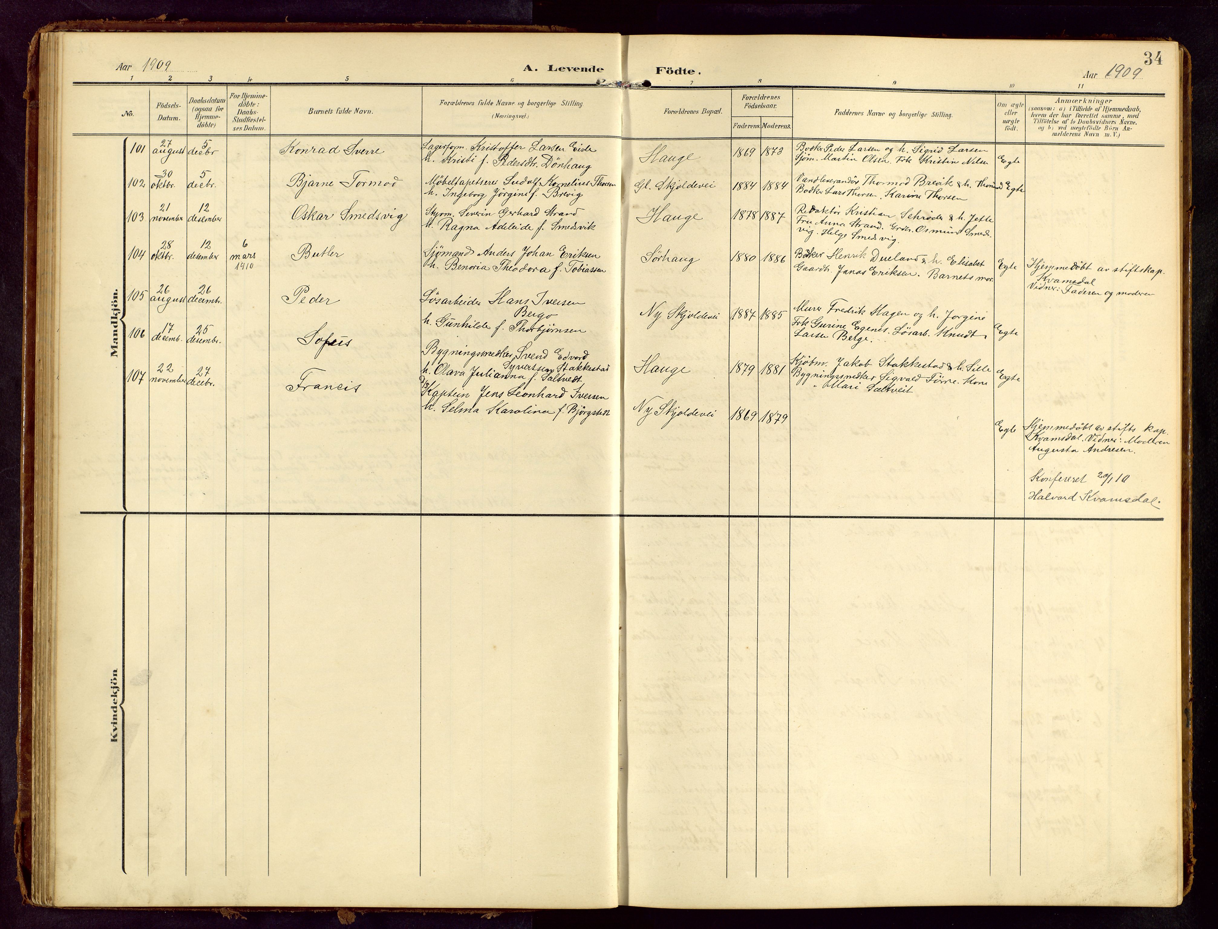 Haugesund sokneprestkontor, AV/SAST-A -101863/H/Ha/Hab/L0006: Parish register (copy) no. B 6, 1906-1944, p. 34