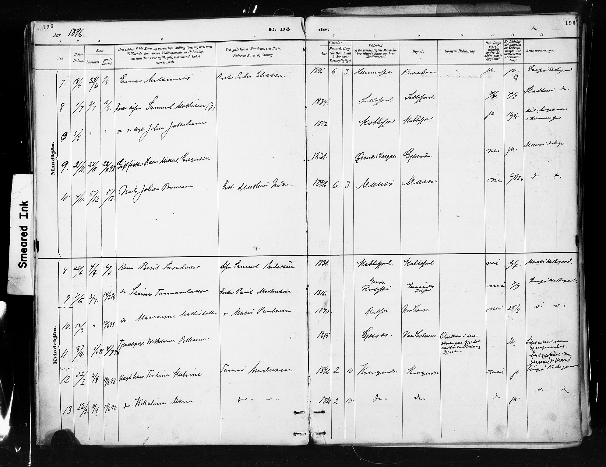 Måsøy sokneprestkontor, SATØ/S-1348/H/Ha/L0005kirke: Parish register (official) no. 5, 1892-1902, p. 196