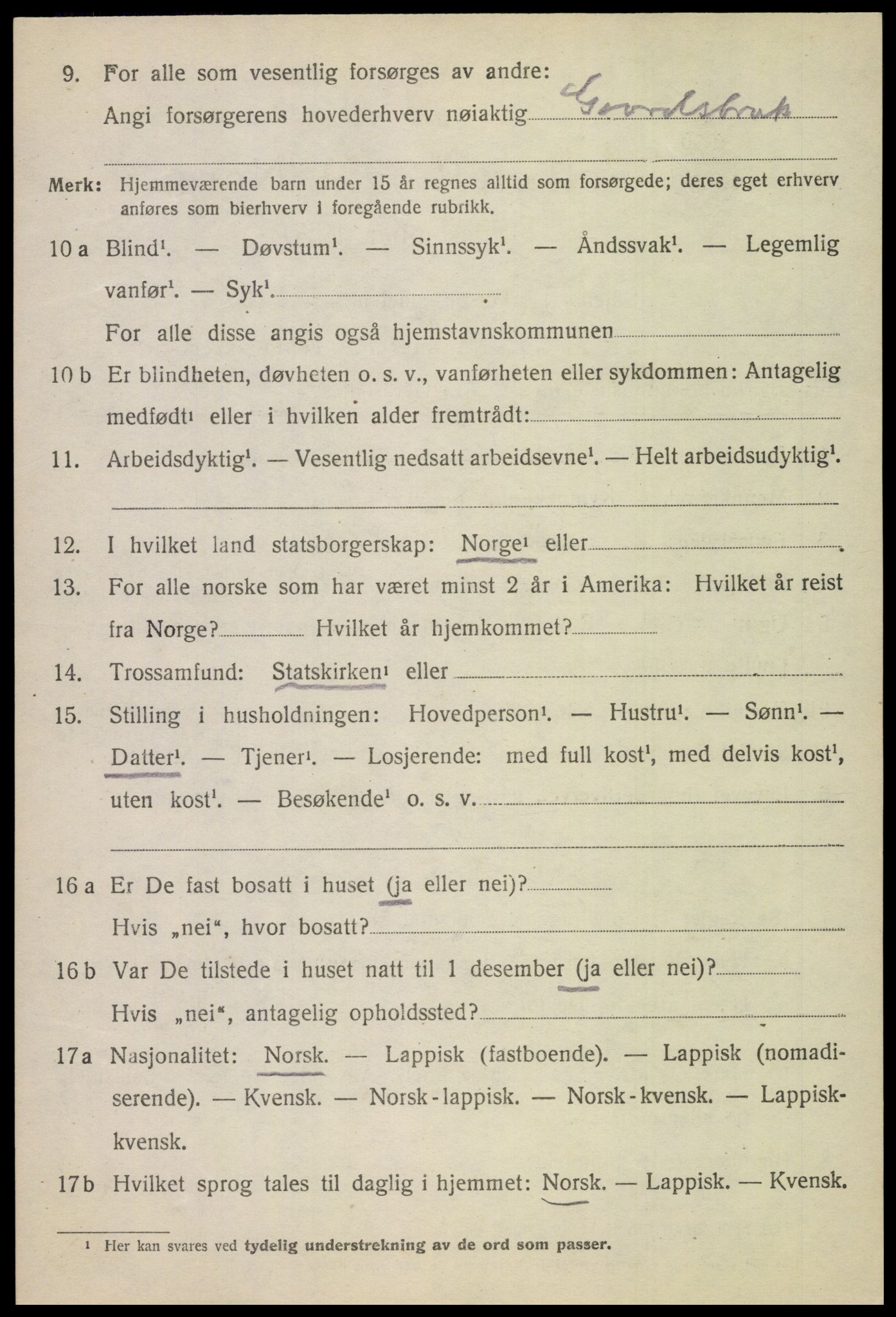 SAT, 1920 census for Skjerstad, 1920, p. 2140