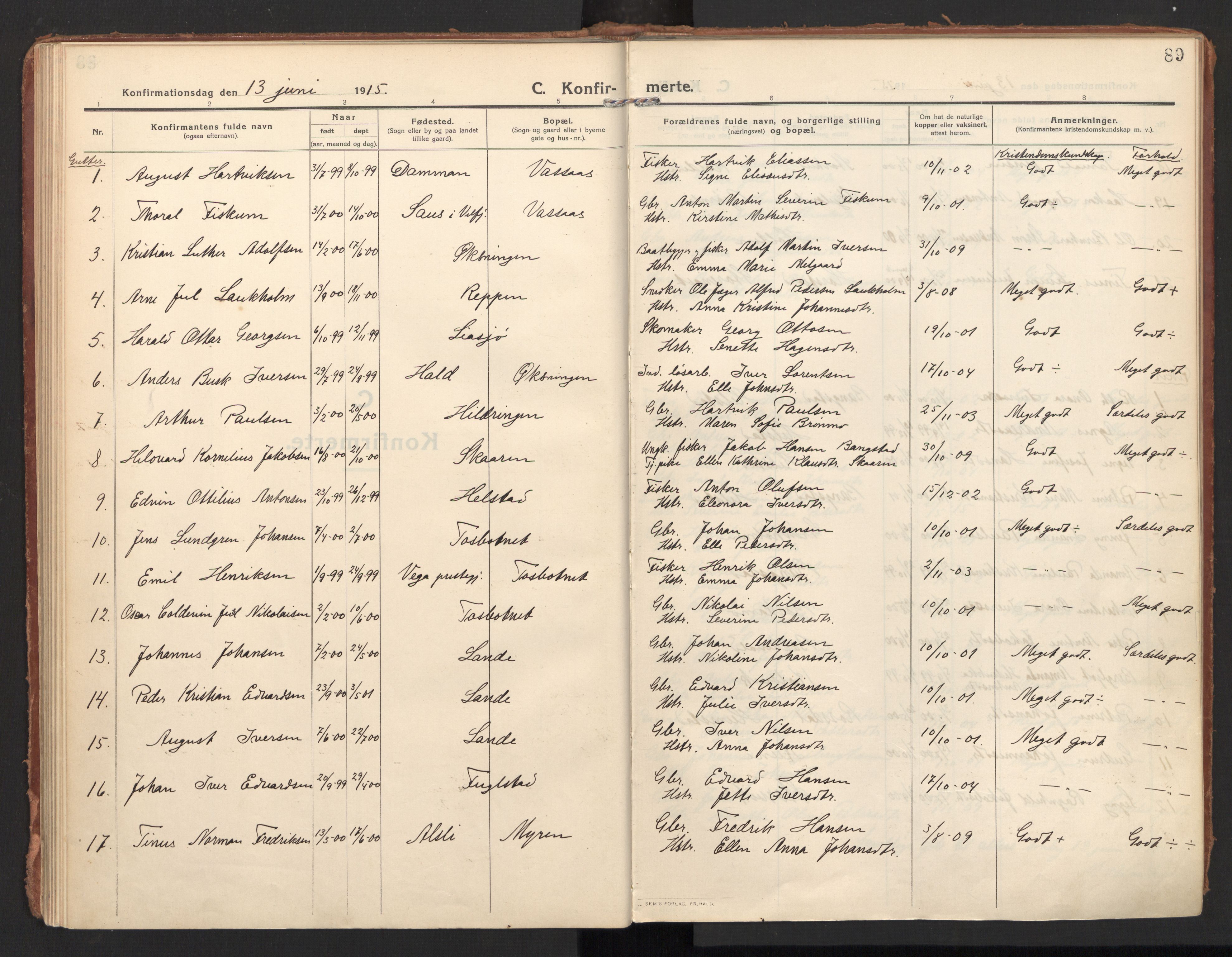Ministerialprotokoller, klokkerbøker og fødselsregistre - Nordland, SAT/A-1459/810/L0156: Parish register (official) no. 810A15, 1915-1930, p. 89