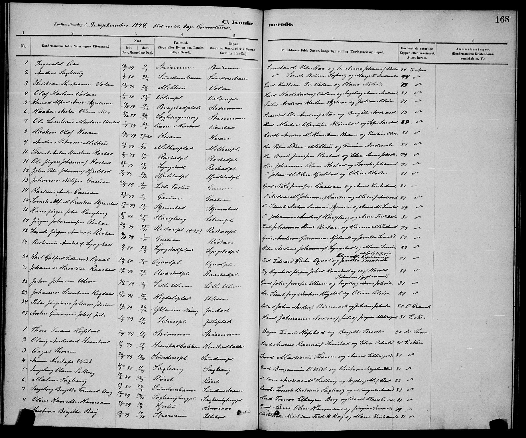 Ministerialprotokoller, klokkerbøker og fødselsregistre - Nord-Trøndelag, SAT/A-1458/730/L0301: Parish register (copy) no. 730C04, 1880-1897, p. 168