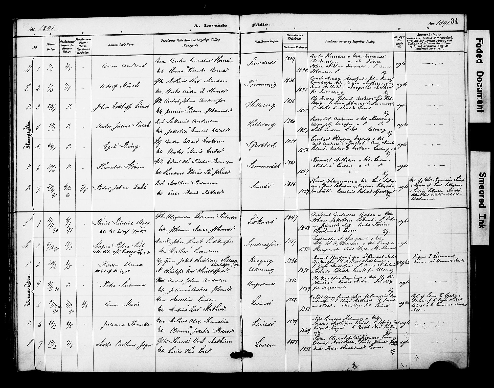 Ministerialprotokoller, klokkerbøker og fødselsregistre - Nordland, AV/SAT-A-1459/831/L0471: Parish register (official) no. 831A02, 1886-1901, p. 34