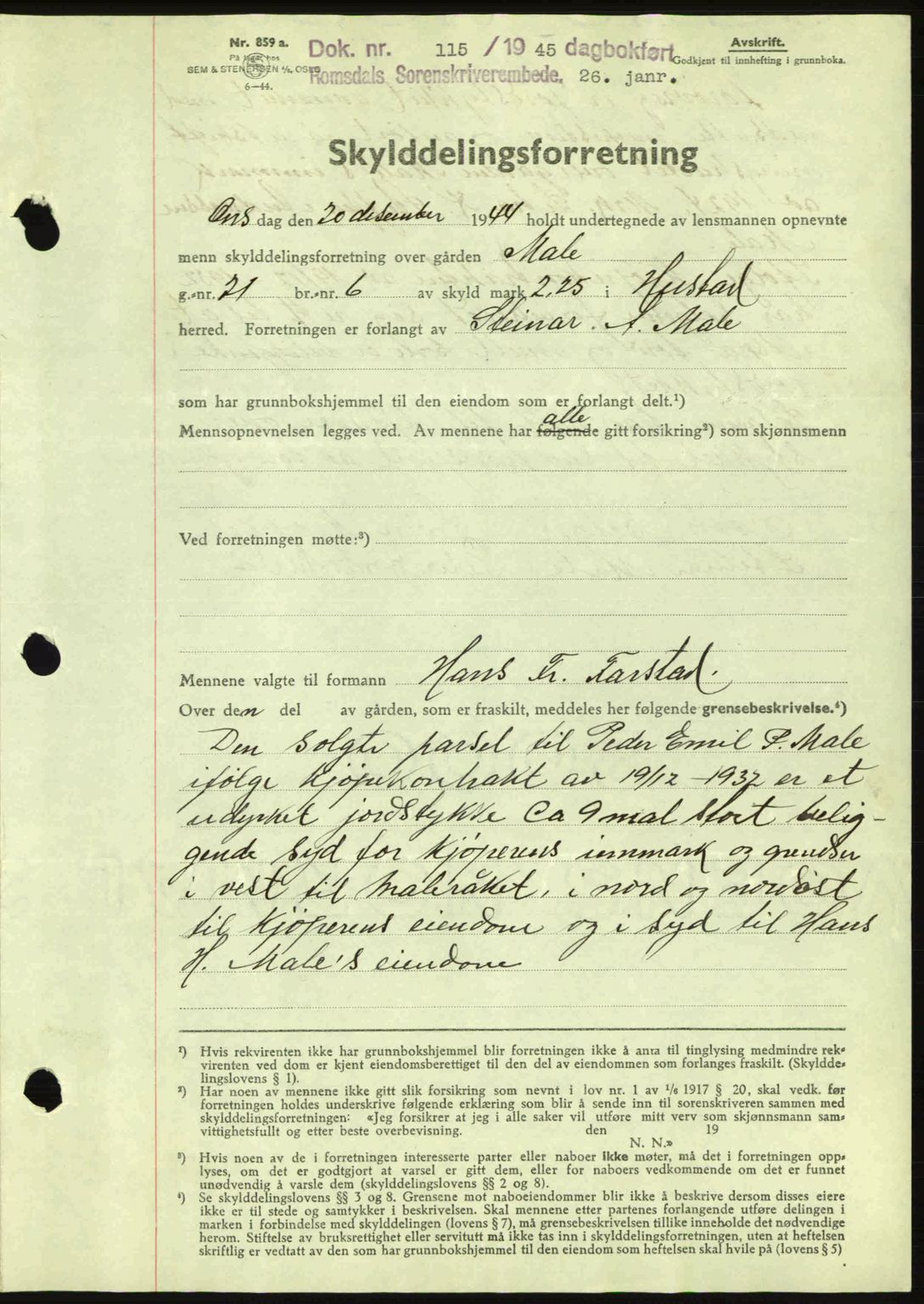 Romsdal sorenskriveri, AV/SAT-A-4149/1/2/2C: Mortgage book no. A17, 1944-1945, Diary no: : 115/1945