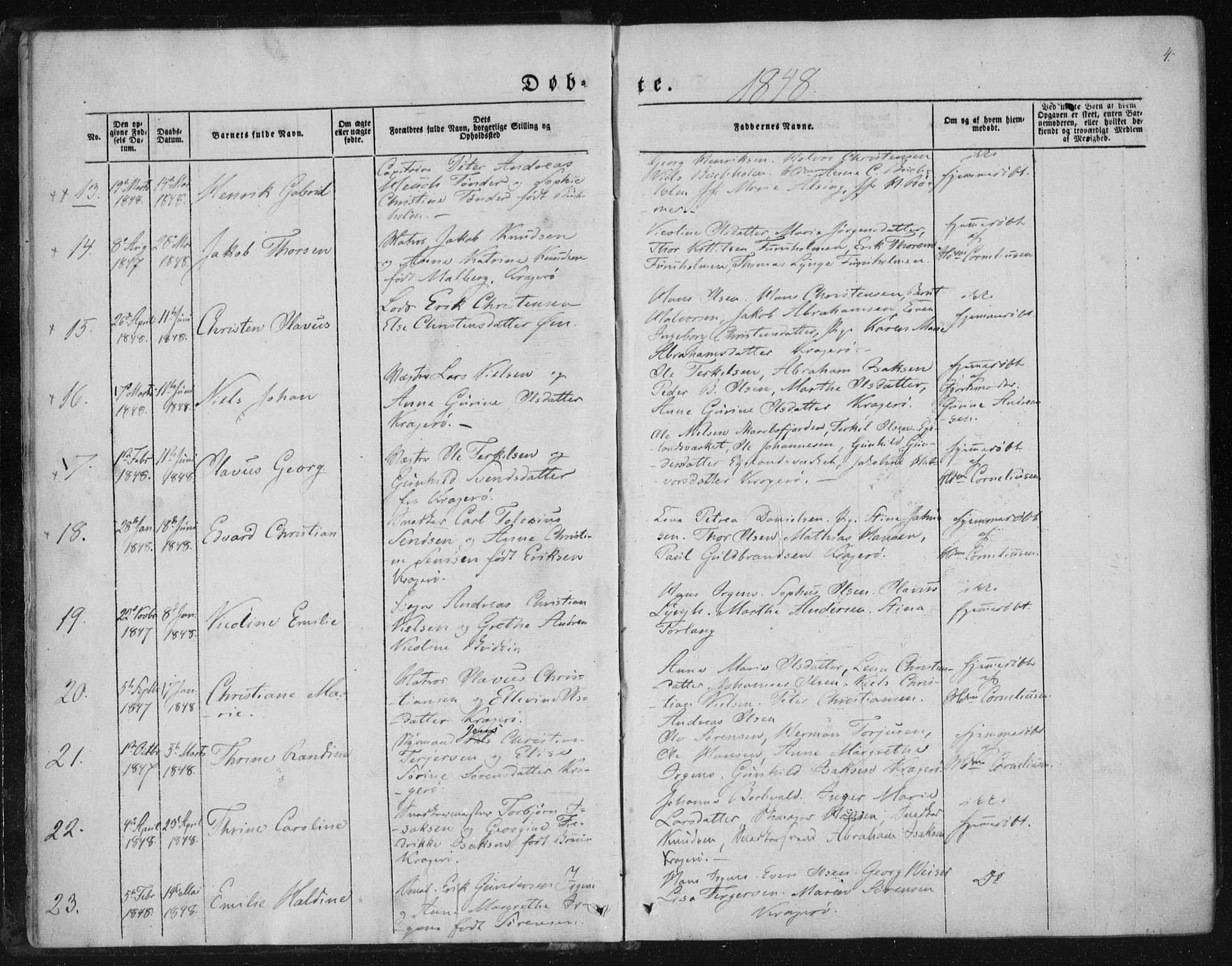 Kragerø kirkebøker, AV/SAKO-A-278/F/Fa/L0006: Parish register (official) no. 6, 1847-1861, p. 4