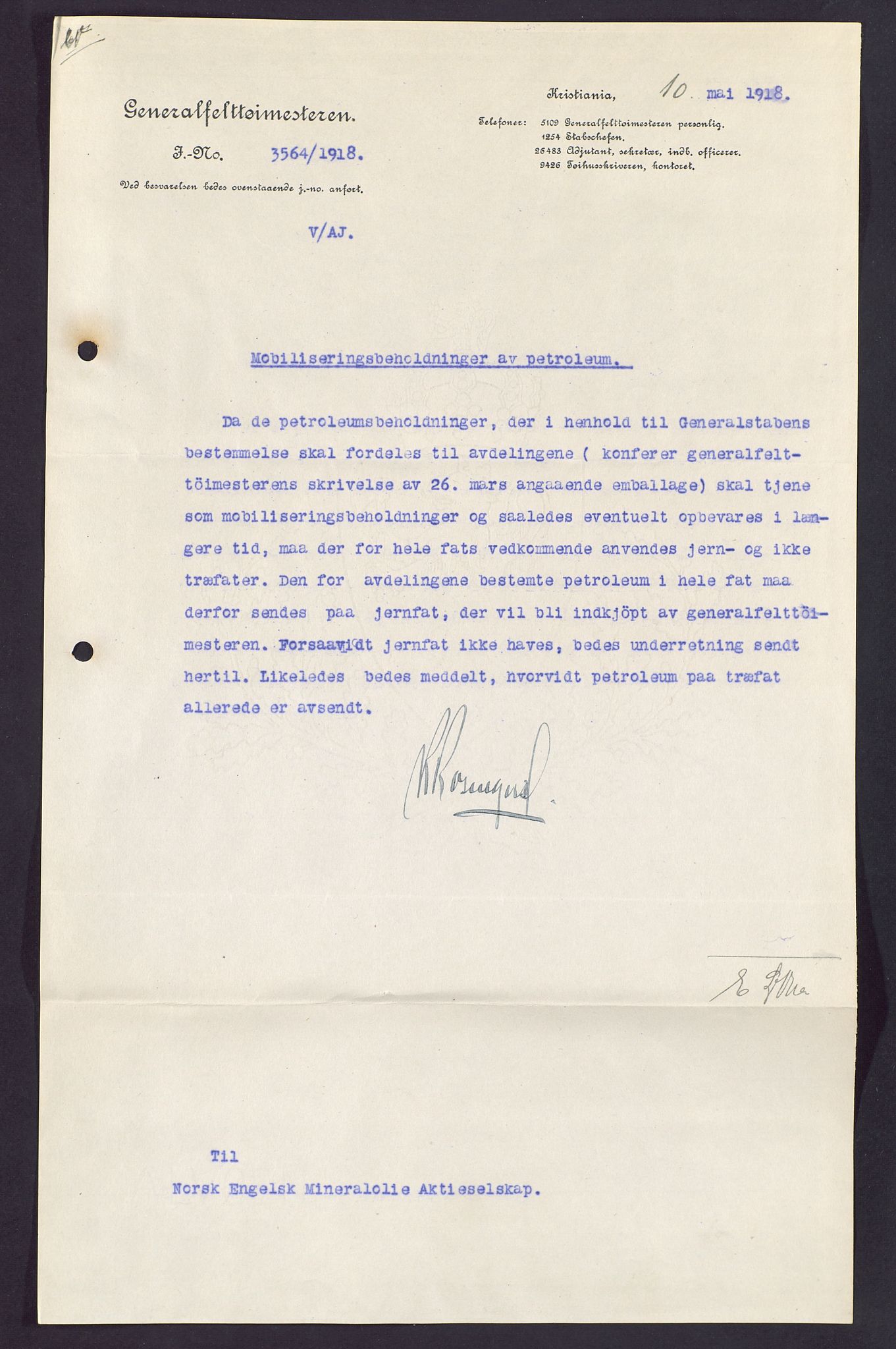 Pa 1521 - A/S Norske Shell, AV/SAST-A-101915/E/Ea/Eaa/L0003: Sjefskorrespondanse, 1918, p. 9