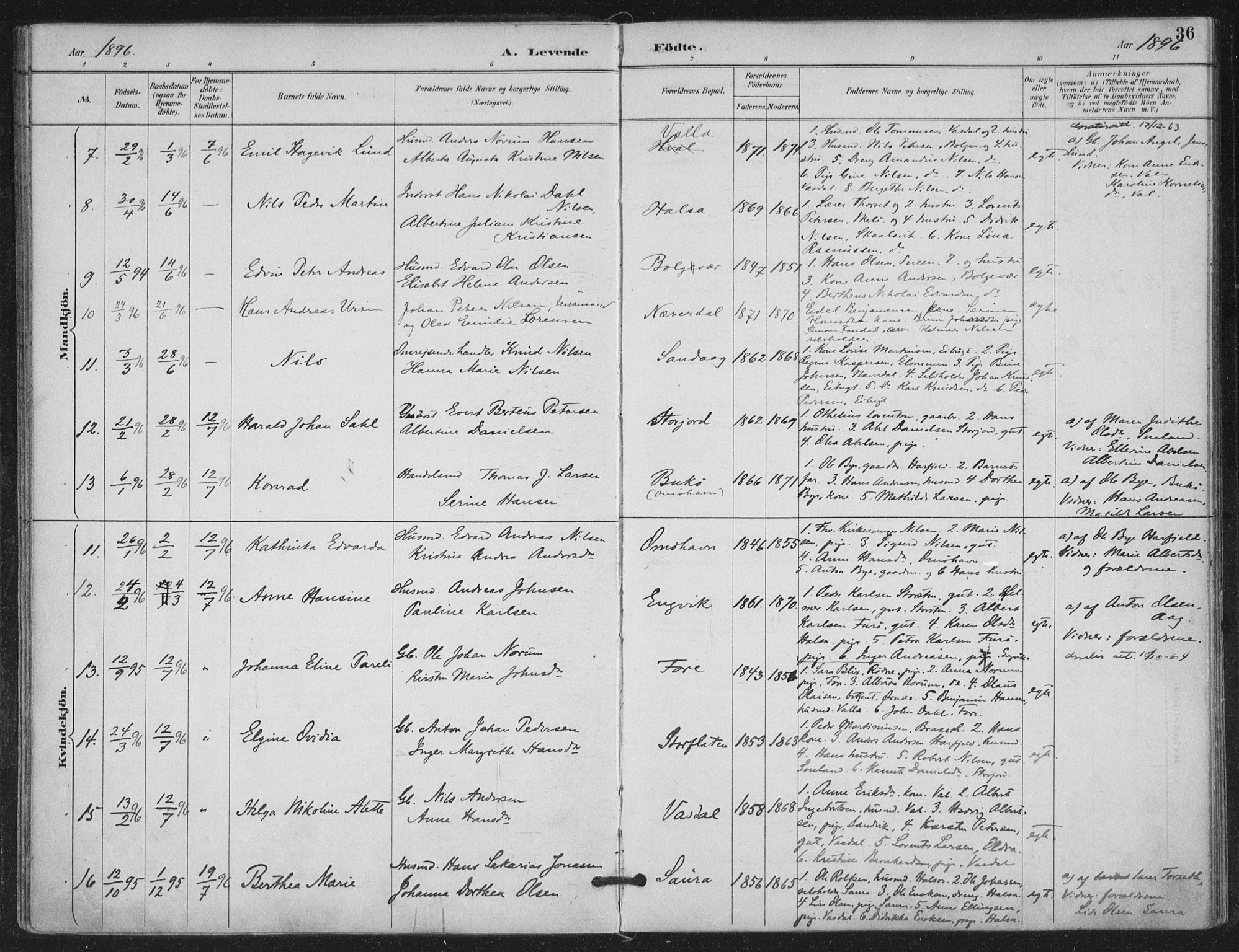 Ministerialprotokoller, klokkerbøker og fødselsregistre - Nordland, SAT/A-1459/843/L0628: Parish register (official) no. 843A03, 1889-1907, p. 36