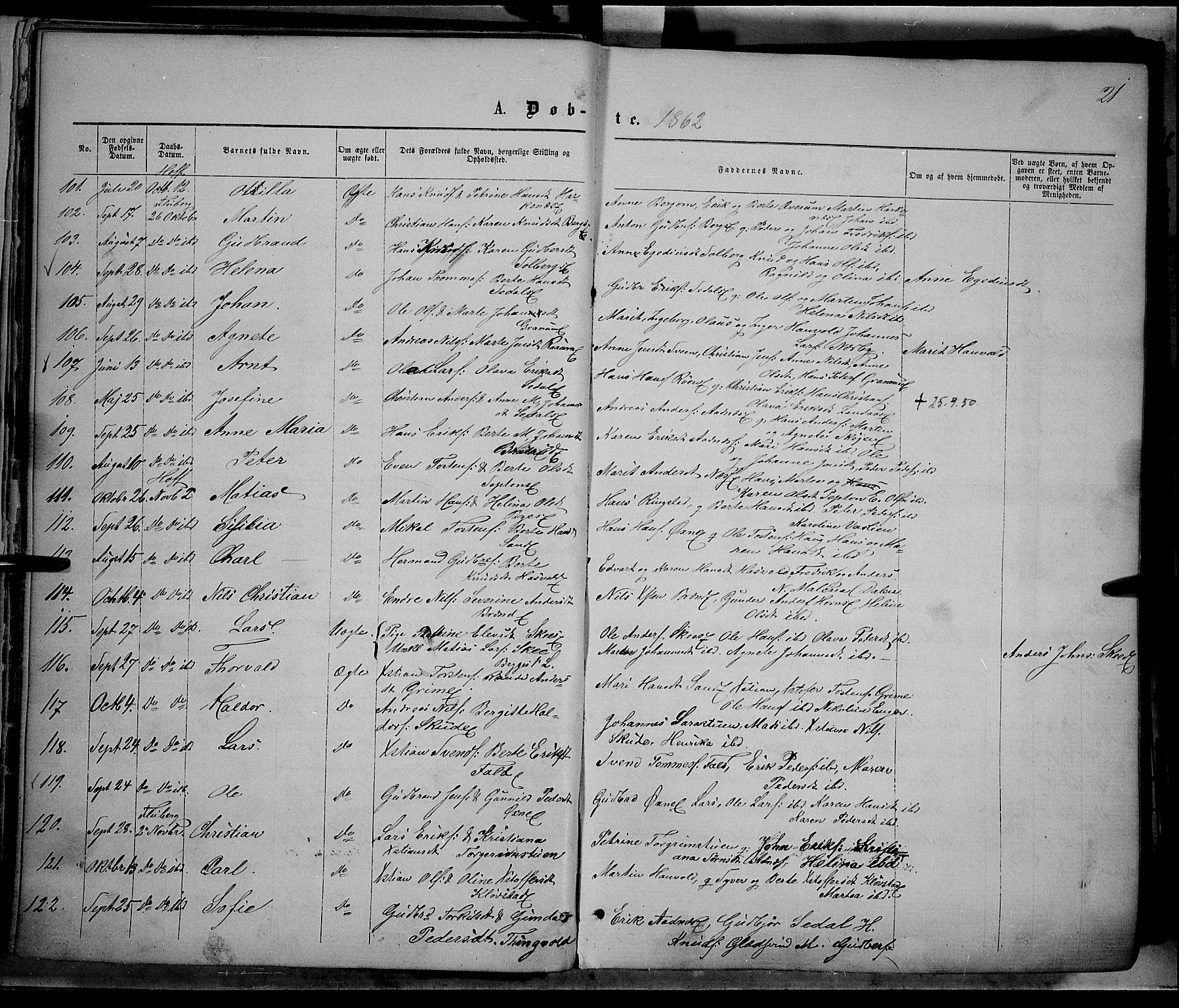Søndre Land prestekontor, SAH/PREST-122/K/L0001: Parish register (official) no. 1, 1860-1877, p. 21