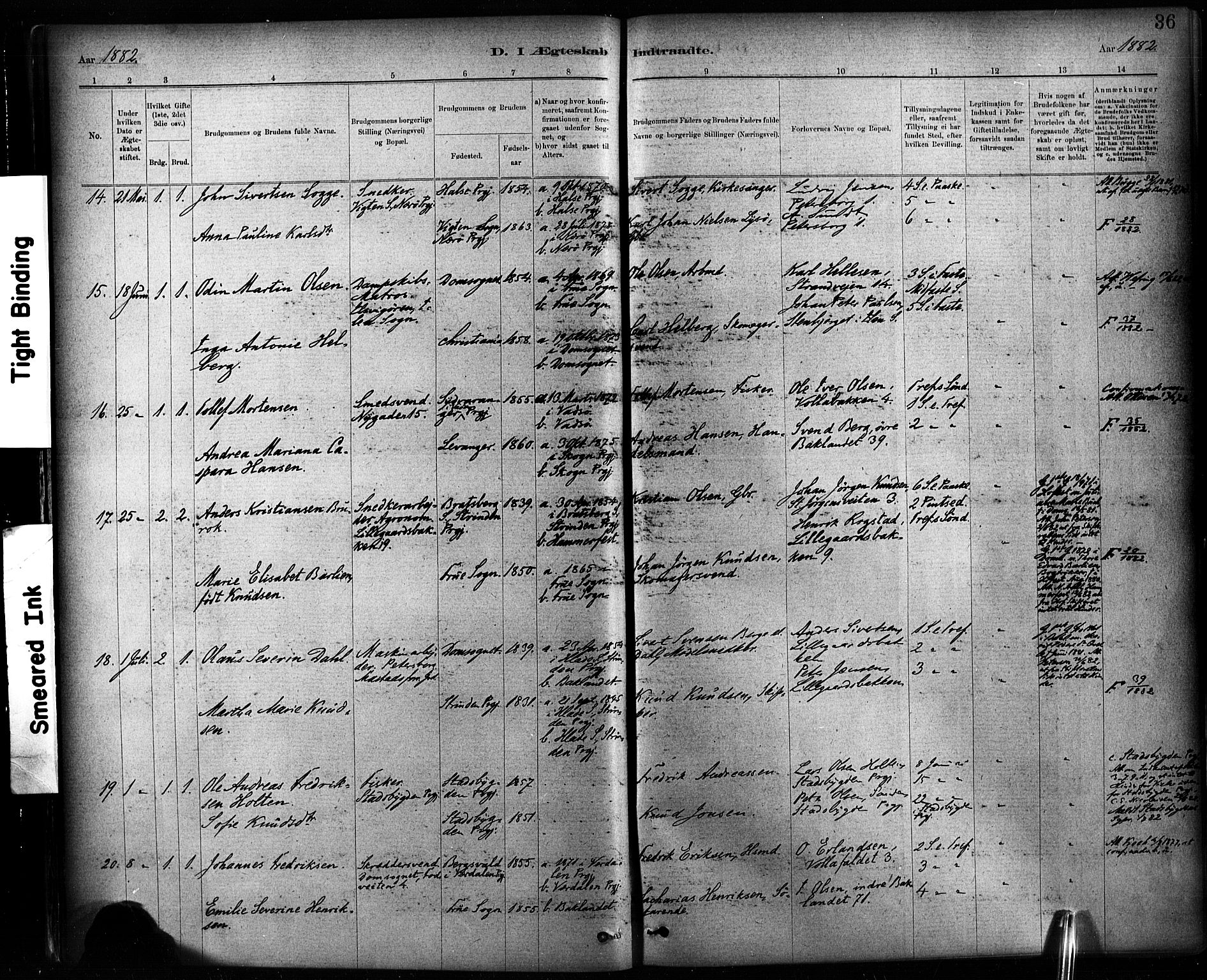 Ministerialprotokoller, klokkerbøker og fødselsregistre - Sør-Trøndelag, SAT/A-1456/604/L0189: Parish register (official) no. 604A10, 1878-1892, p. 36