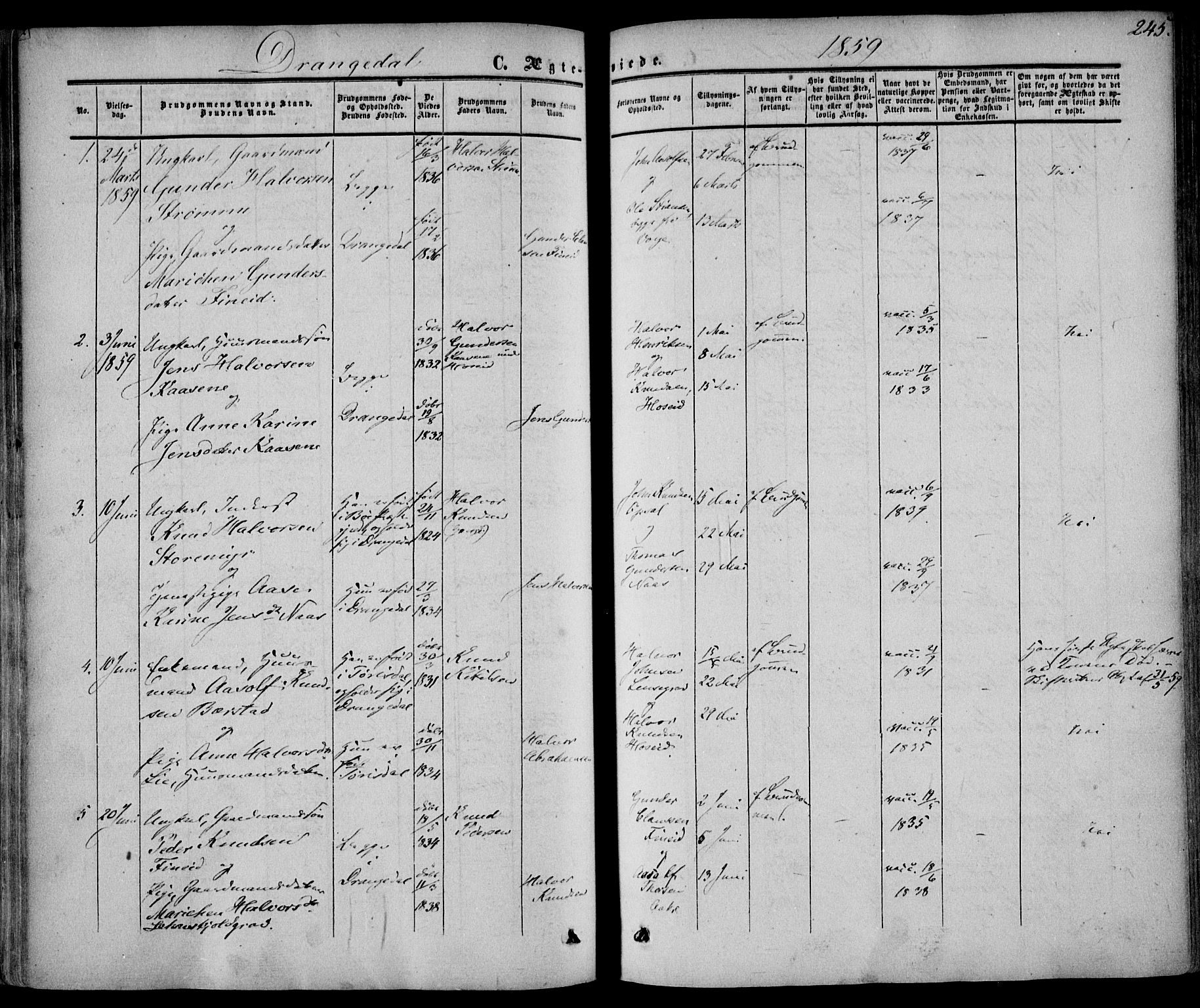 Drangedal kirkebøker, SAKO/A-258/F/Fa/L0008: Parish register (official) no. 8, 1857-1871, p. 245