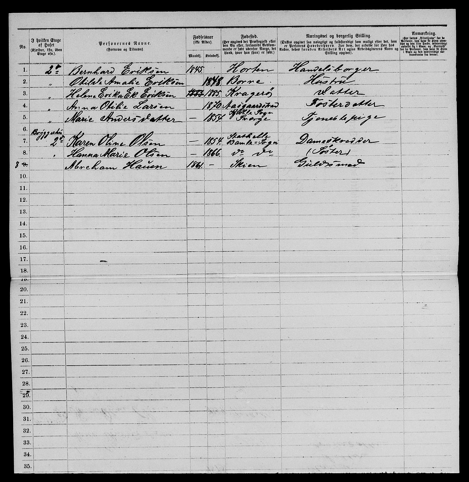 SAKO, 1885 census for 0801 Kragerø, 1885, p. 1167