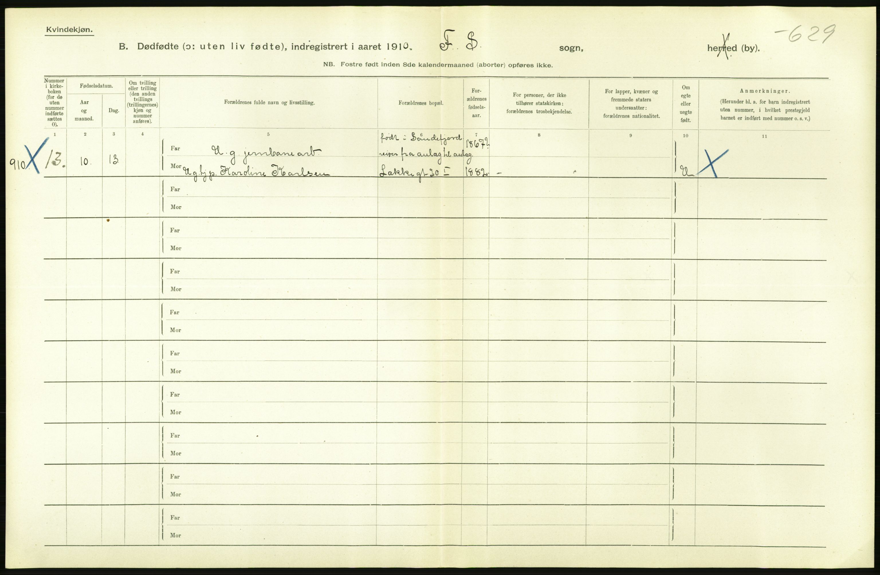 Statistisk sentralbyrå, Sosiodemografiske emner, Befolkning, AV/RA-S-2228/D/Df/Dfa/Dfah/L0009: Kristiania: Gifte og dødfødte., 1910, p. 886