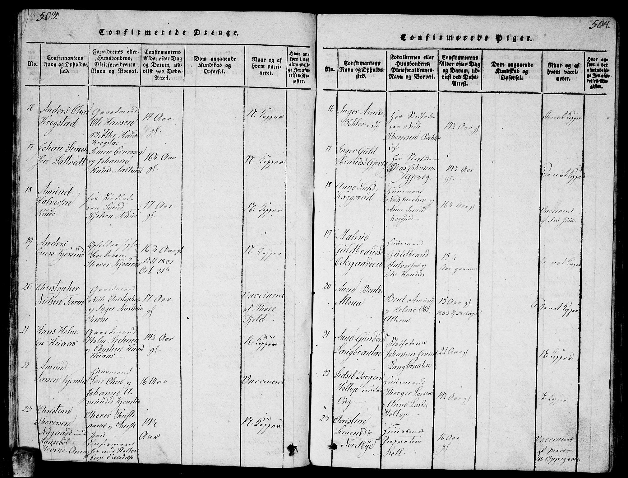 Enebakk prestekontor Kirkebøker, AV/SAO-A-10171c/G/Ga/L0001: Parish register (copy) no. I 1, 1815-1833, p. 503-504