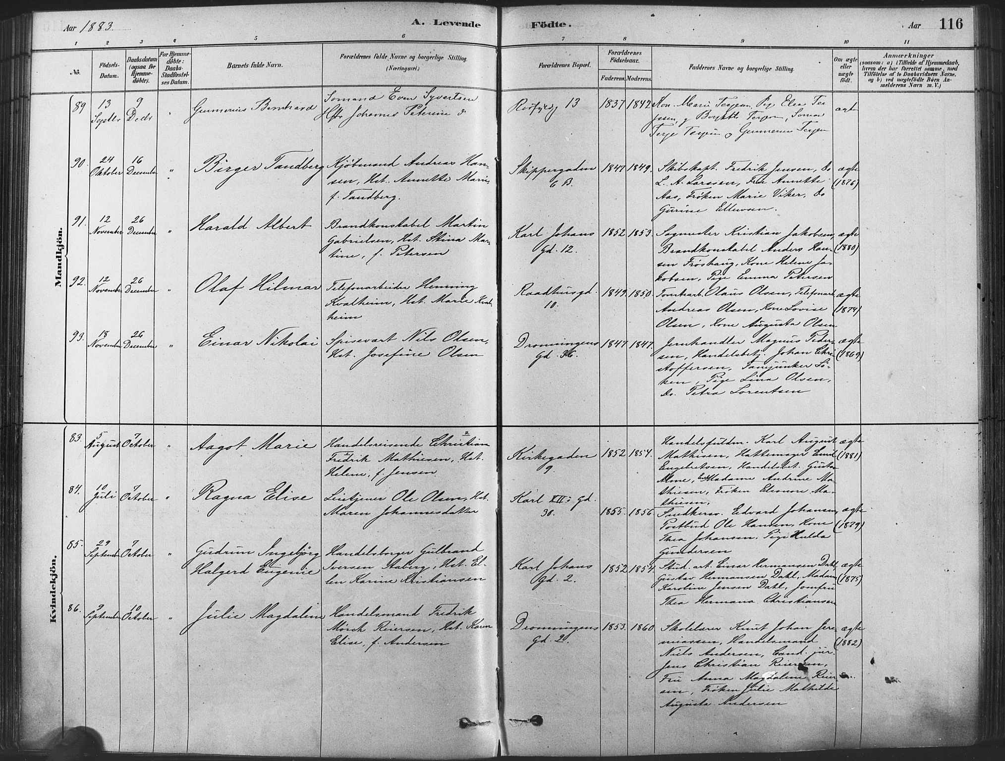 Oslo domkirke Kirkebøker, AV/SAO-A-10752/F/Fa/L0029: Parish register (official) no. 29, 1879-1892, p. 116