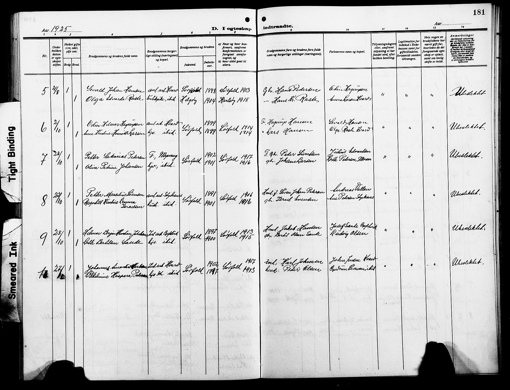 Ministerialprotokoller, klokkerbøker og fødselsregistre - Nordland, AV/SAT-A-1459/854/L0787: Parish register (copy) no. 854C03, 1913-1926, p. 181