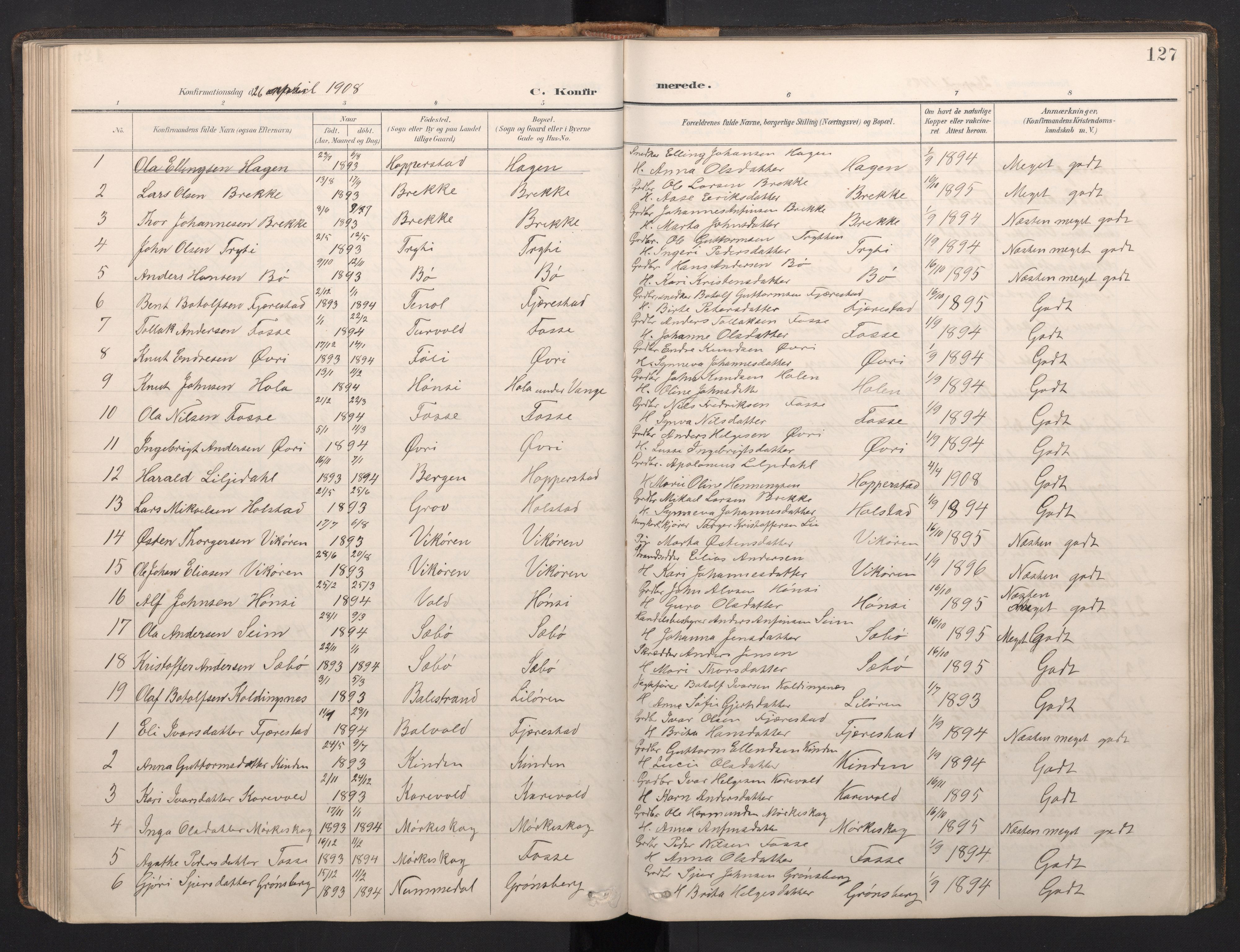 Vik sokneprestembete, SAB/A-81501: Parish register (copy) no. A 4, 1895-1914, p. 126b-127a
