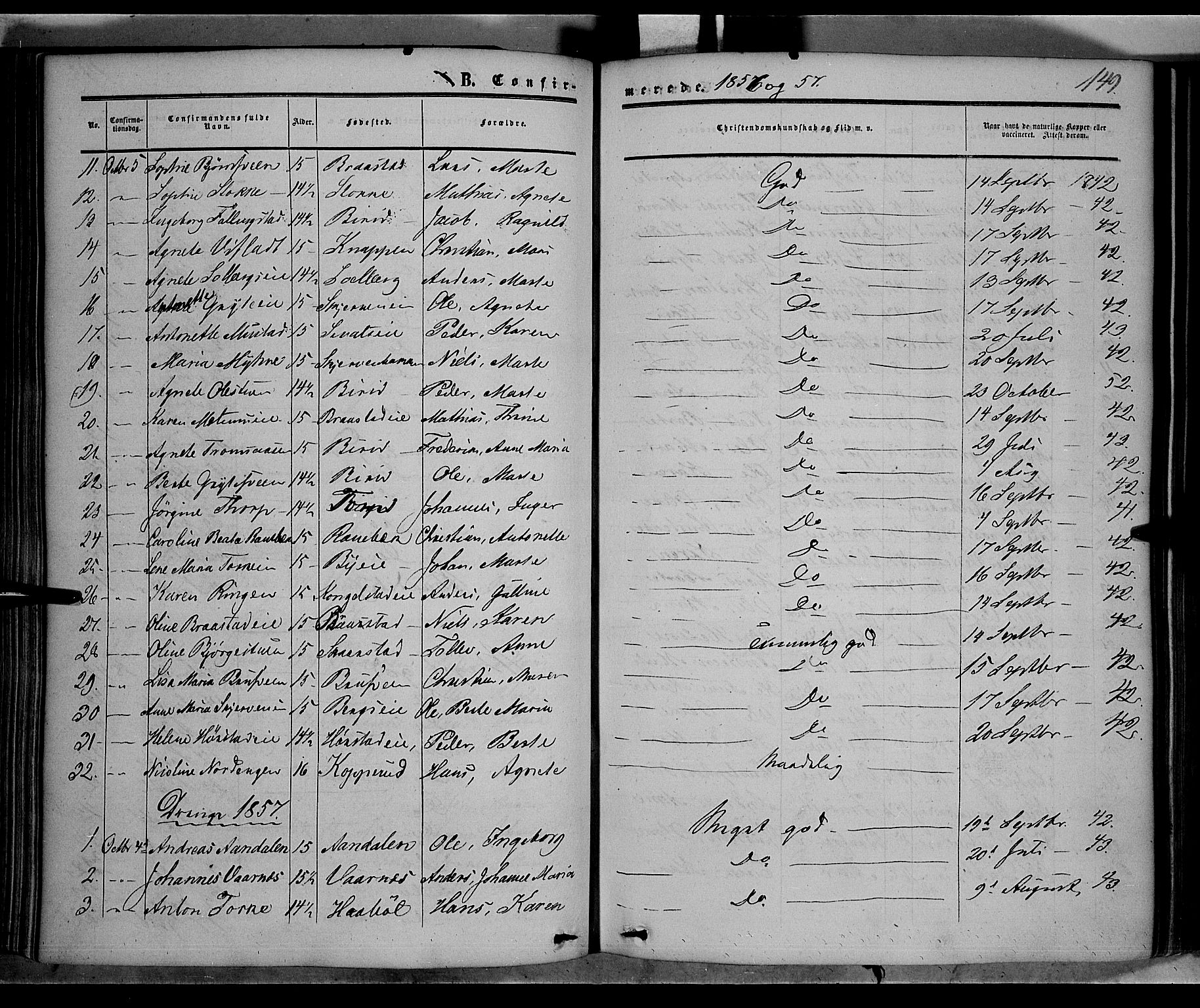 Vardal prestekontor, SAH/PREST-100/H/Ha/Haa/L0006: Parish register (official) no. 6, 1854-1866, p. 149