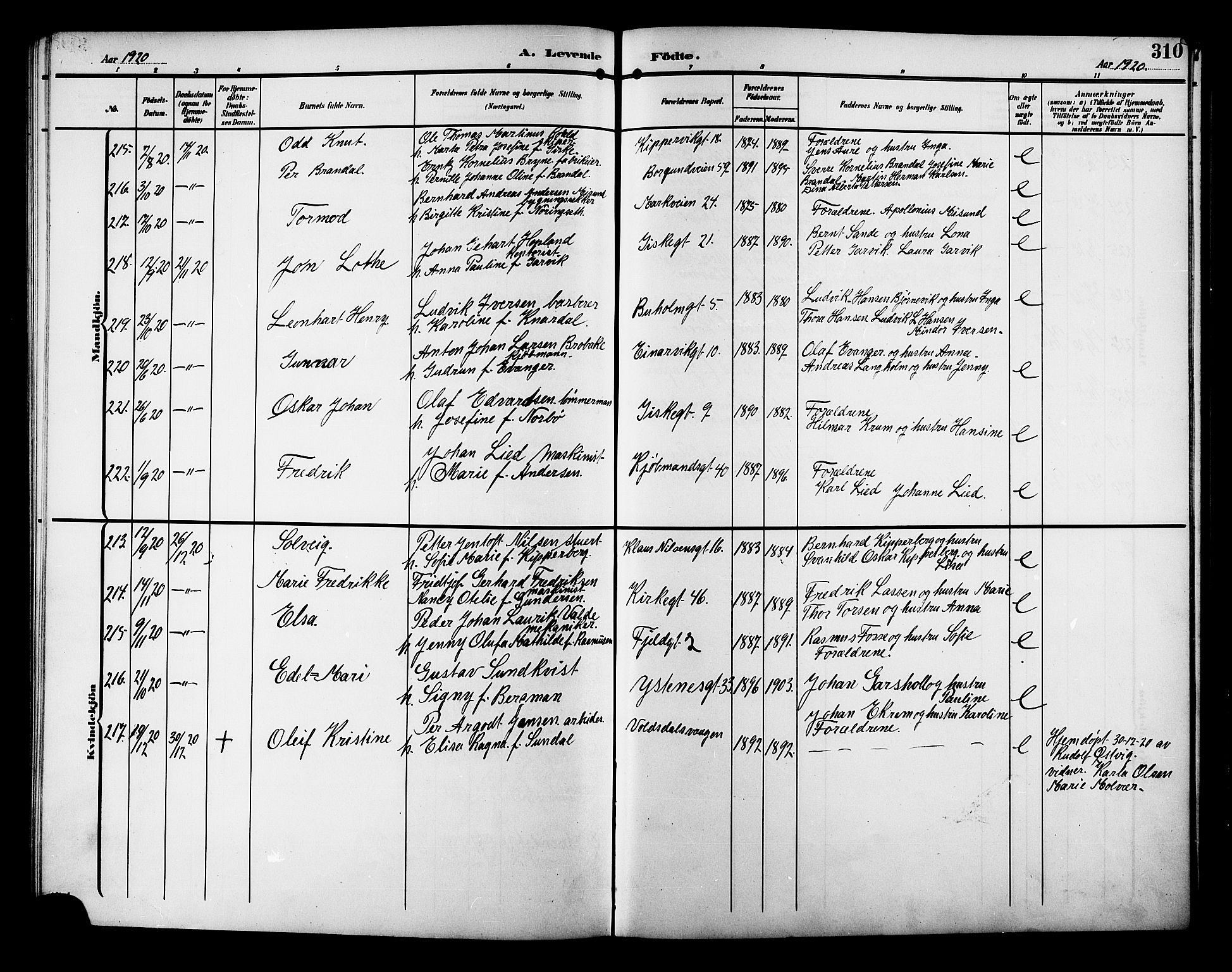 Ministerialprotokoller, klokkerbøker og fødselsregistre - Møre og Romsdal, AV/SAT-A-1454/529/L0471: Parish register (copy) no. 529C08, 1909-1921, p. 310