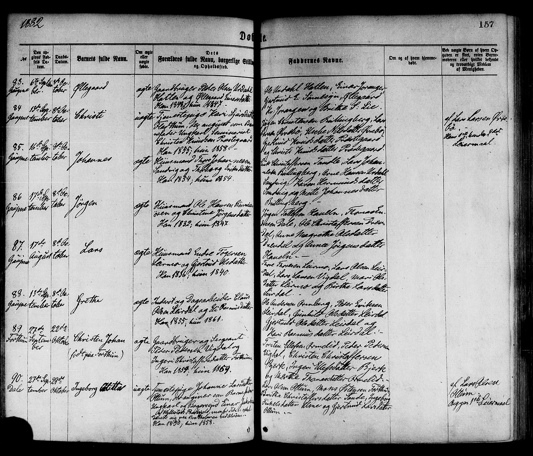 Luster sokneprestembete, AV/SAB-A-81101/H/Haa/Haaa/L0010: Parish register (official) no. A 10, 1871-1886, p. 157