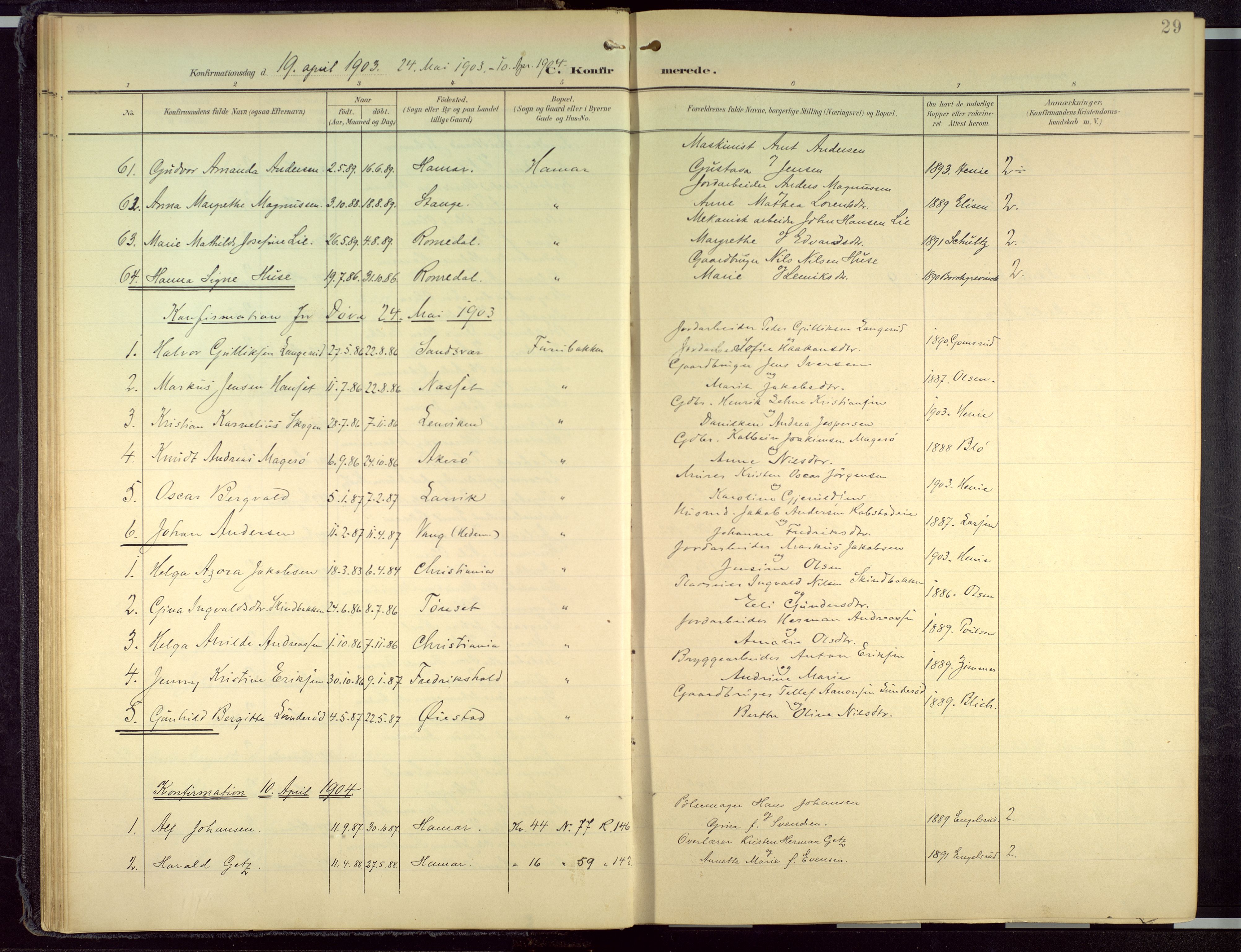 Hamar prestekontor, AV/SAH-DOMPH-002/H/Ha/Haa/L0004: Parish register (official) no. 4, 1899-1973, p. 29