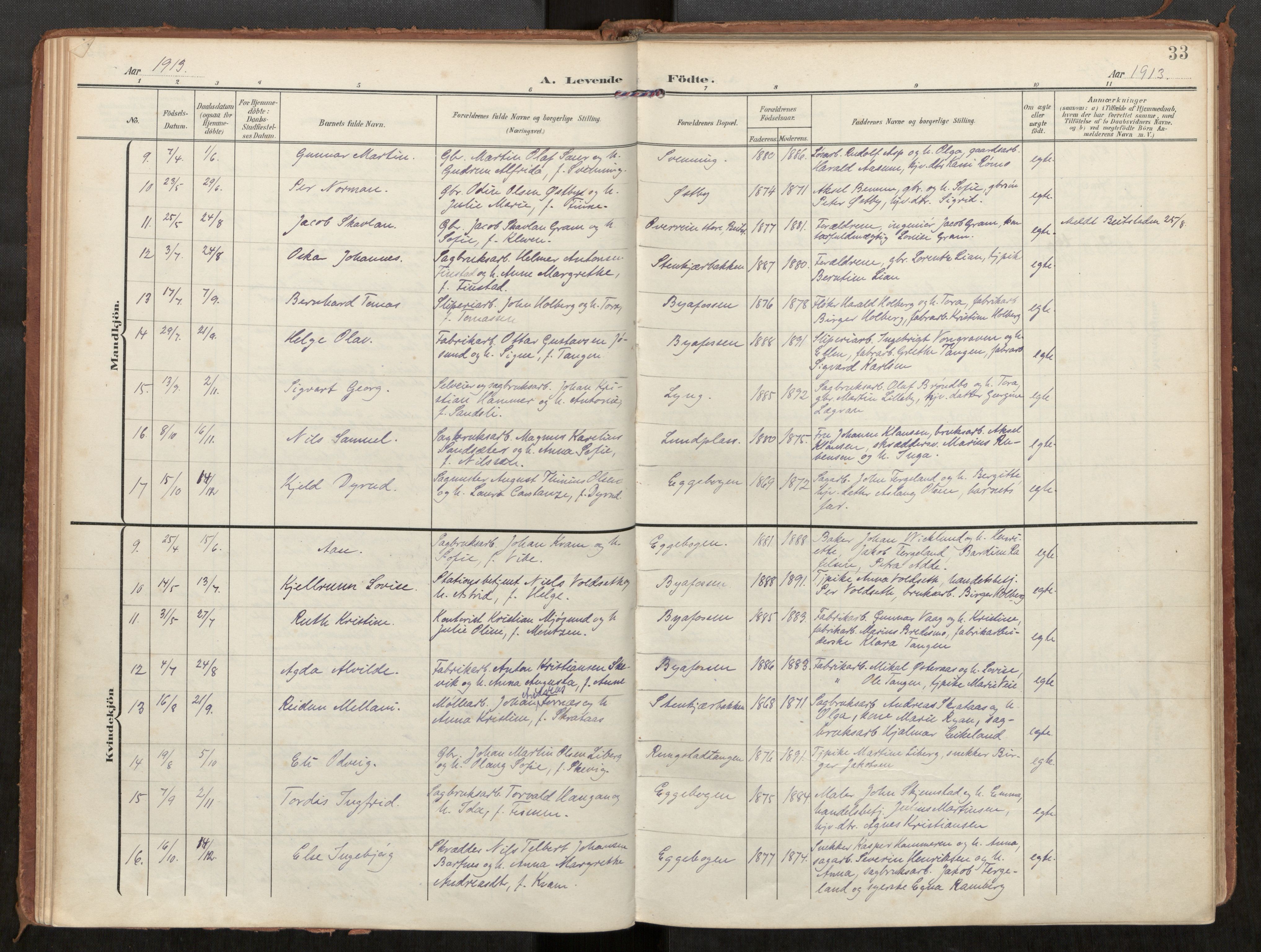Steinkjer sokneprestkontor, AV/SAT-A-1541/01/H/Ha/Haa/L0002: Parish register (official) no. 2, 1907-1917, p. 33