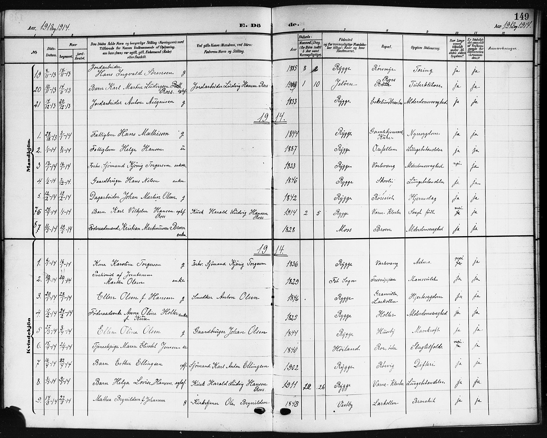 Rygge prestekontor Kirkebøker, AV/SAO-A-10084b/G/Ga/L0003: Parish register (copy) no. 3, 1906-1921, p. 149