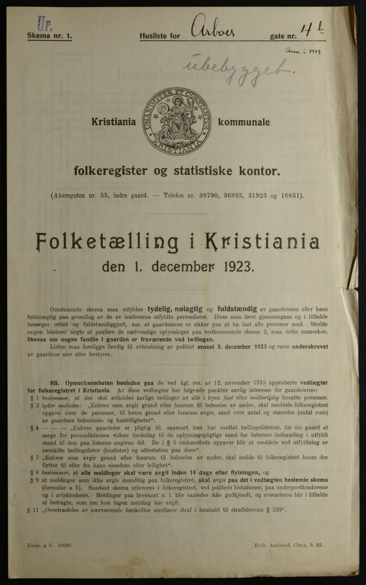 OBA, Municipal Census 1923 for Kristiania, 1923, p. 2206