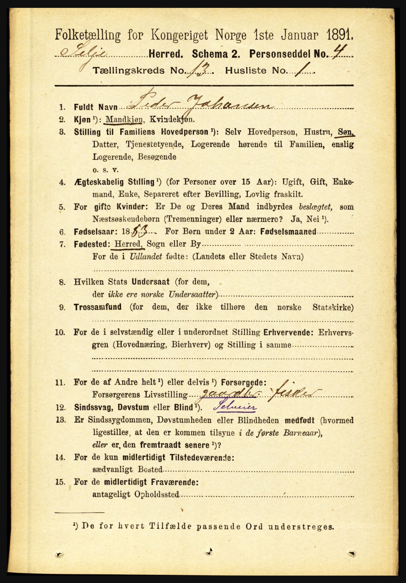 RA, 1891 census for 1441 Selje, 1891, p. 4110