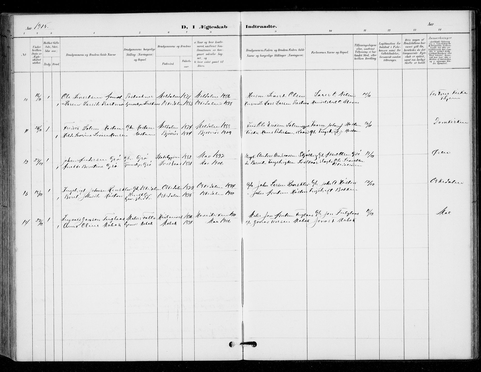 Ministerialprotokoller, klokkerbøker og fødselsregistre - Sør-Trøndelag, AV/SAT-A-1456/671/L0841: Parish register (official) no. 671A03, 1893-1915