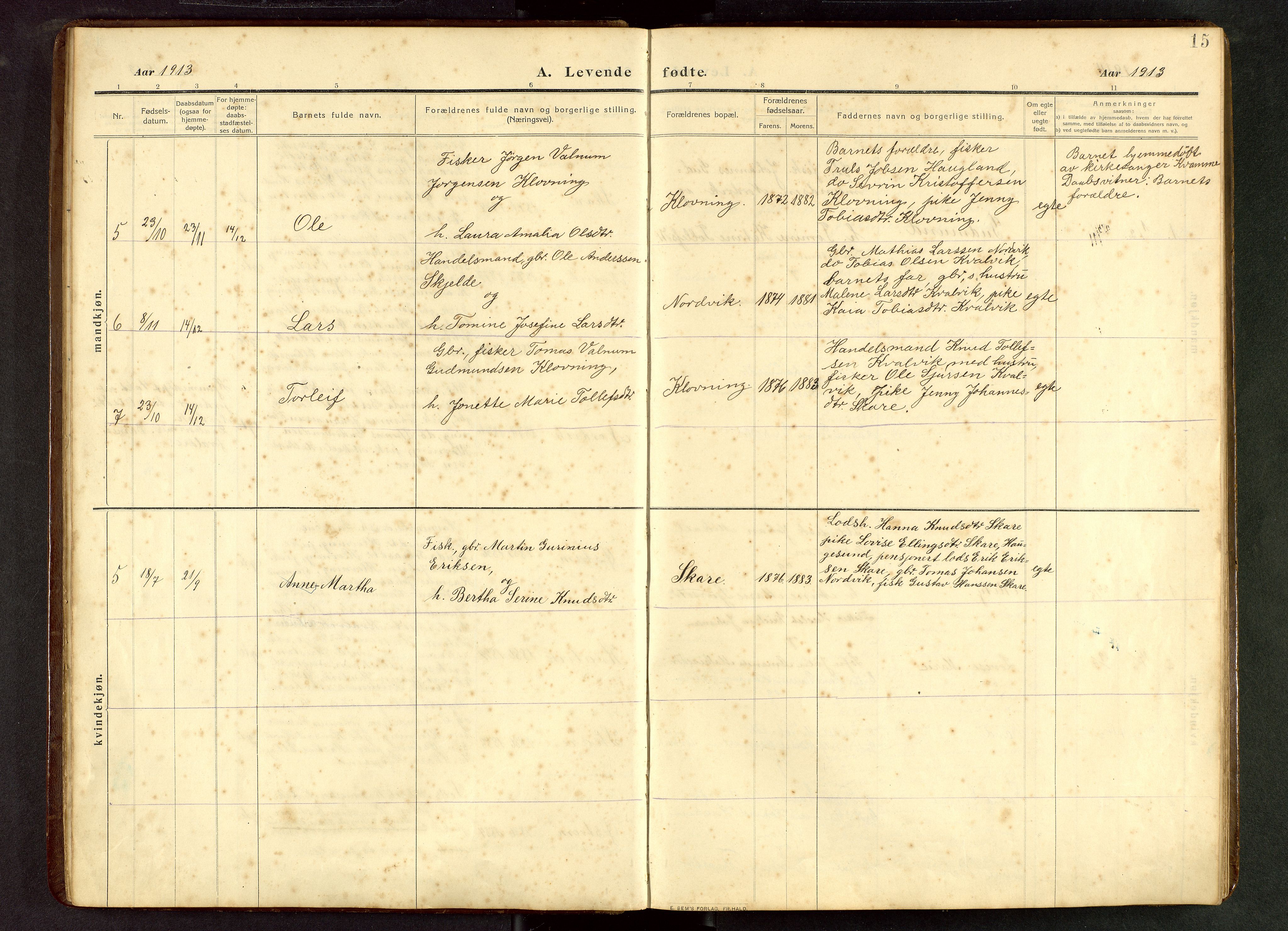 Torvastad sokneprestkontor, AV/SAST-A -101857/H/Ha/Hab/L0012: Parish register (copy) no. B 12, 1909-1945, p. 15