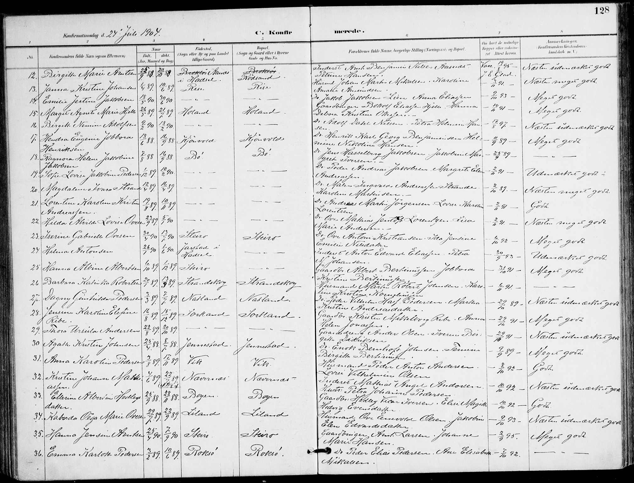 Ministerialprotokoller, klokkerbøker og fødselsregistre - Nordland, AV/SAT-A-1459/895/L1372: Parish register (official) no. 895A07, 1894-1914, p. 128