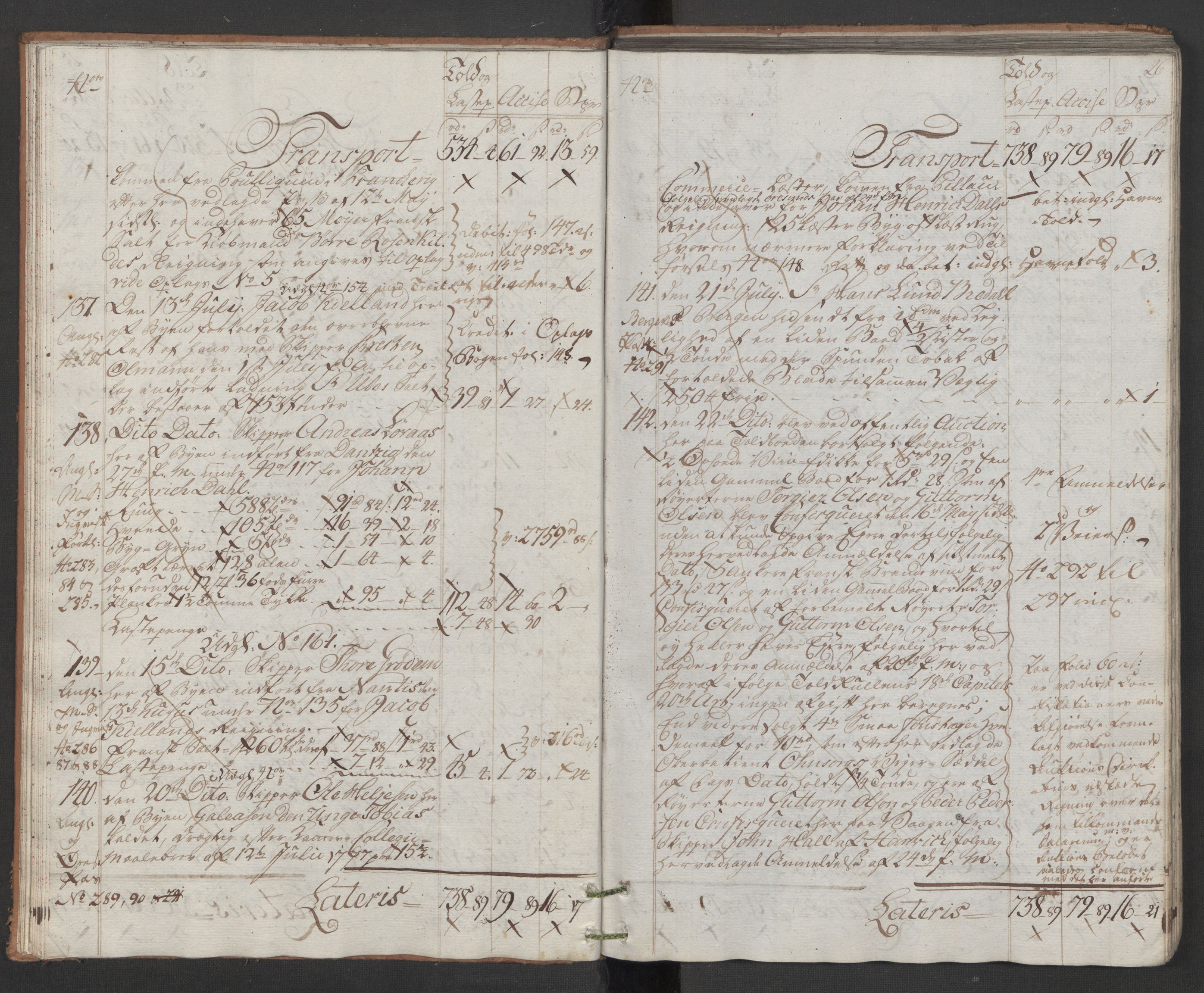 Generaltollkammeret, tollregnskaper, AV/RA-EA-5490/R22/L0048/0001: Tollregnskaper Stavanger / Hovedtollbok, 1786, p. 25b-26a
