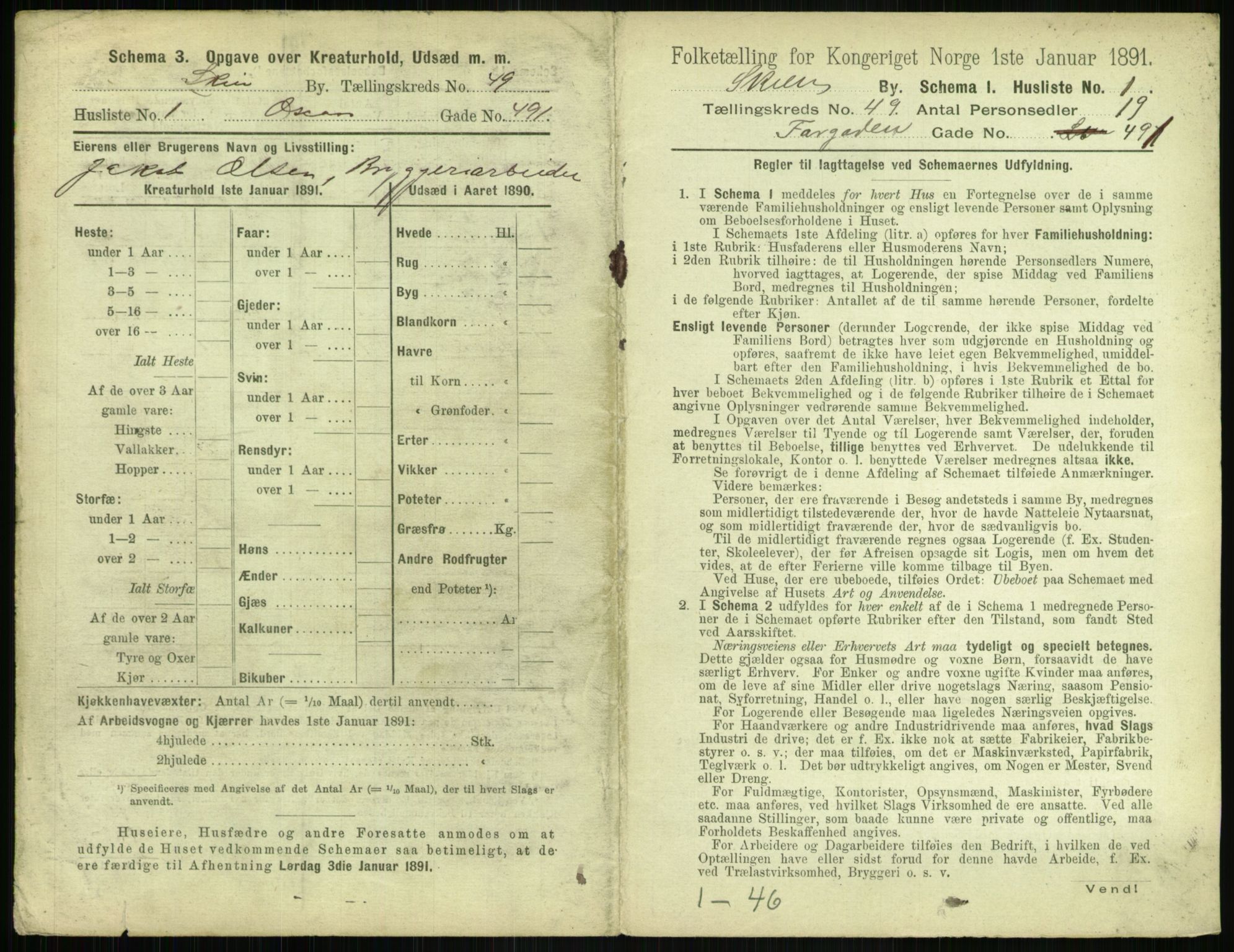 RA, 1891 census for 0806 Skien, 1891, p. 1886