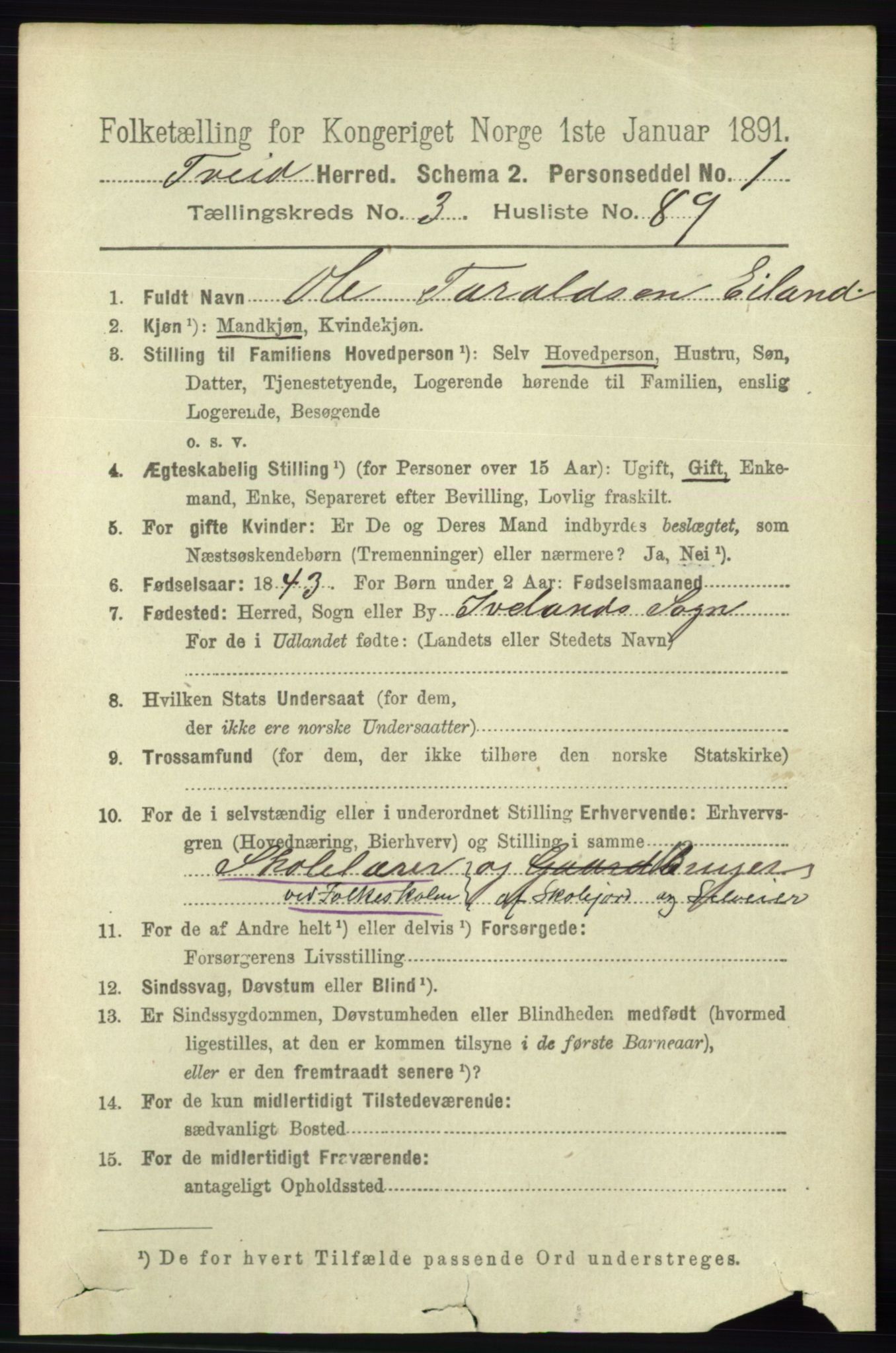 RA, 1891 census for 1013 Tveit, 1891, p. 1734