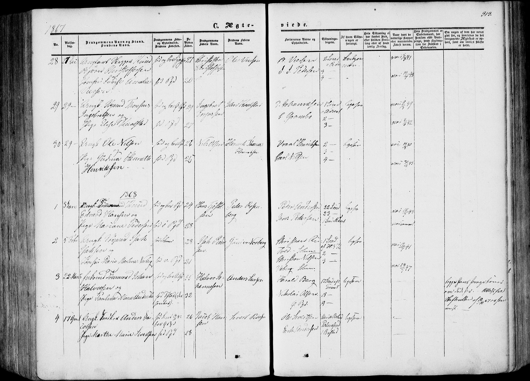 Porsgrunn kirkebøker , SAKO/A-104/F/Fa/L0007: Parish register (official) no. 7, 1858-1877, p. 313